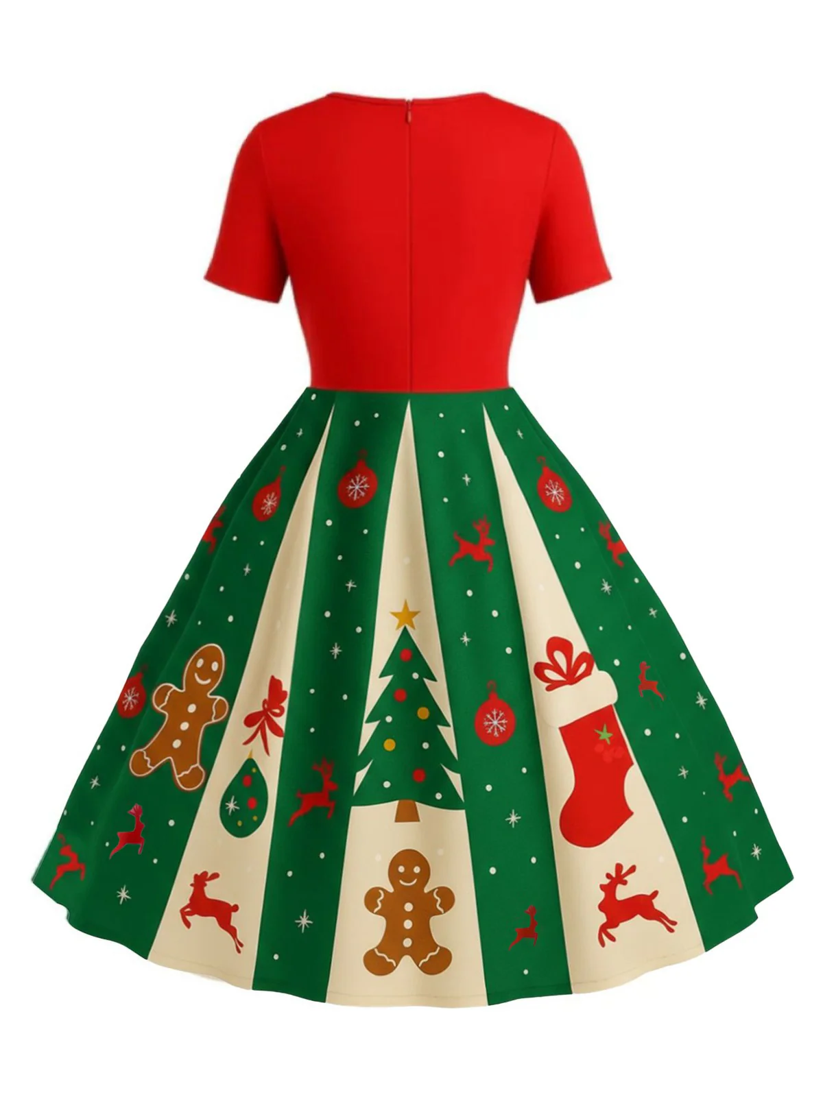 [Grande taille] Robe trapèze rouge et verte motif flocon de neige des années 1950 - Image 2