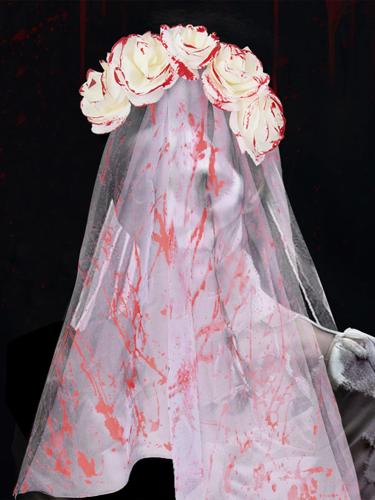 Voile de tulle de mariée fantôme à la rose de sang d'Halloween - Image 2