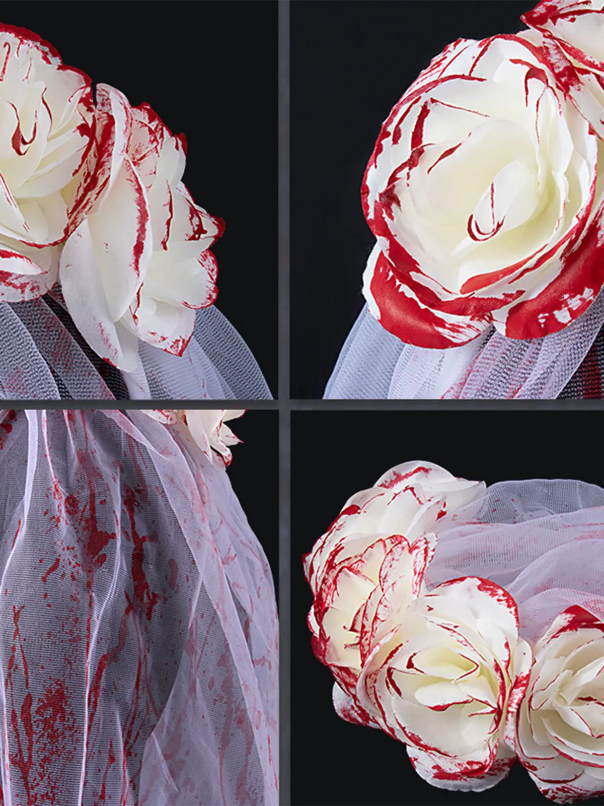 Voile de tulle de mariée fantôme à la rose de sang d'Halloween - Image 3