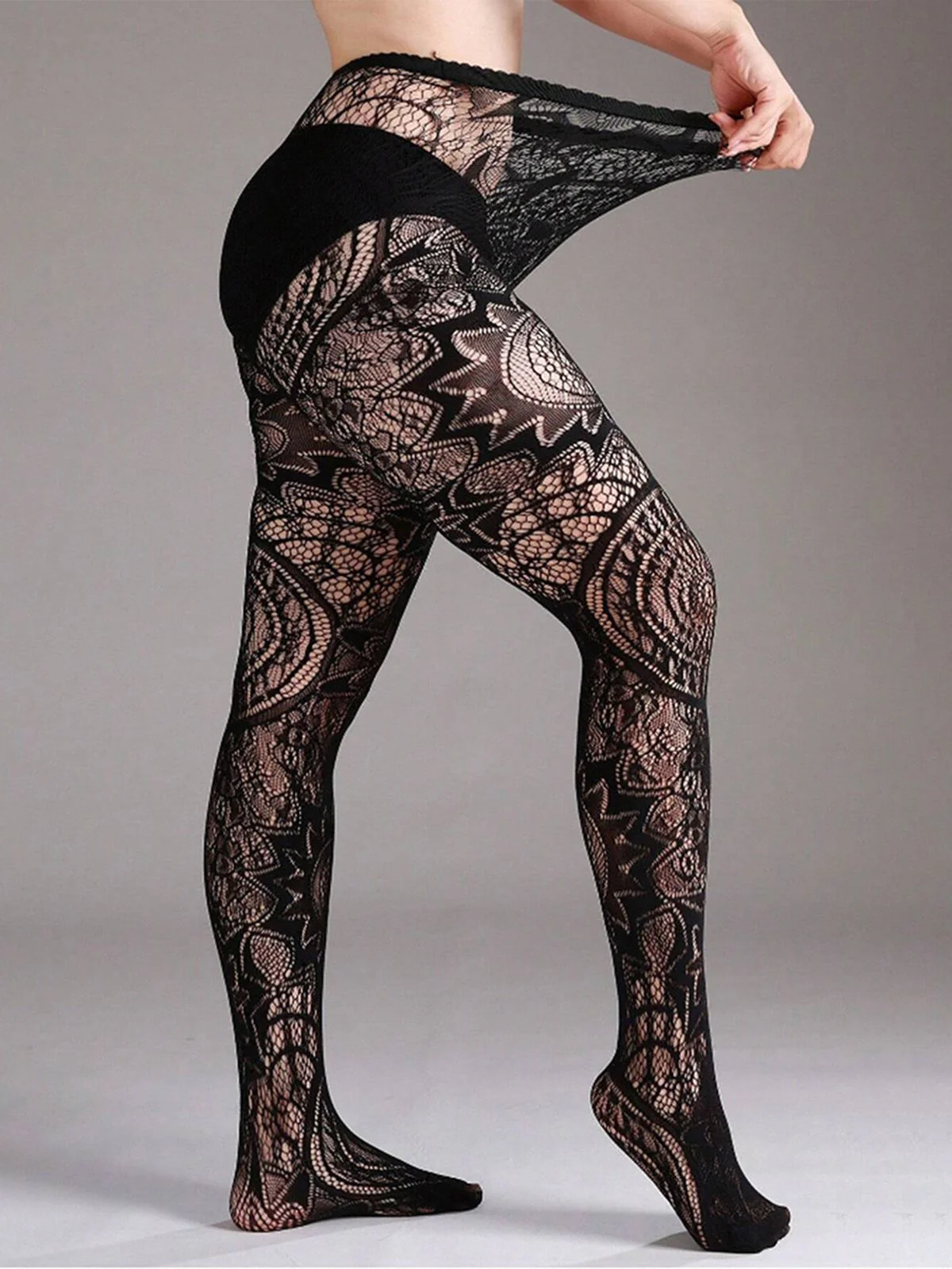 Collants transparents à motifs floraux en dentelle gothique d'Halloween - Image 3