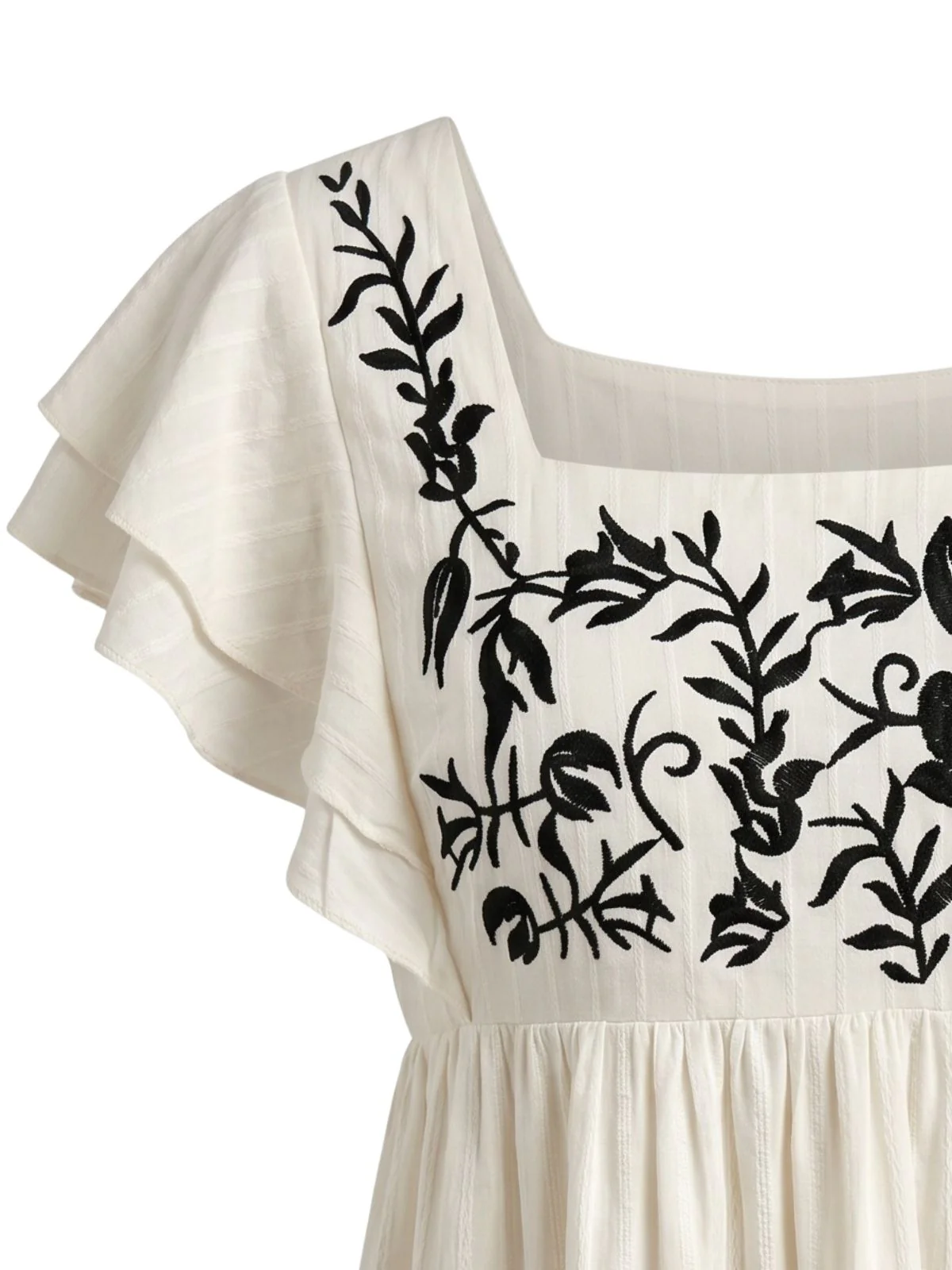 Haut babydoll manches volantées et broderies florales années 70 - Image 5