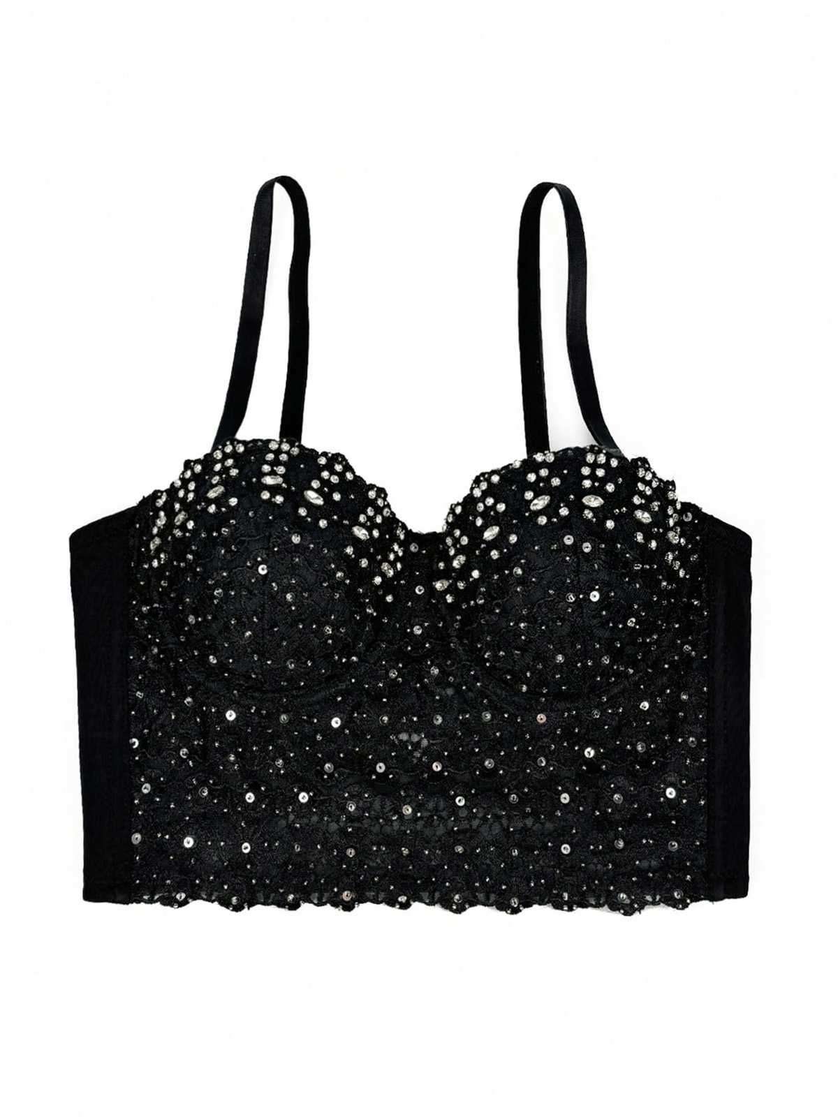 Haut corset à bretelles et strass scintillants des années 1980