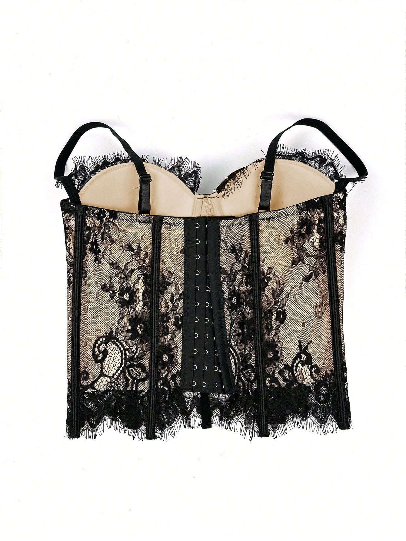 Haut court Corset steampunk noir en dentelle bretelles années 1980 - Image 3