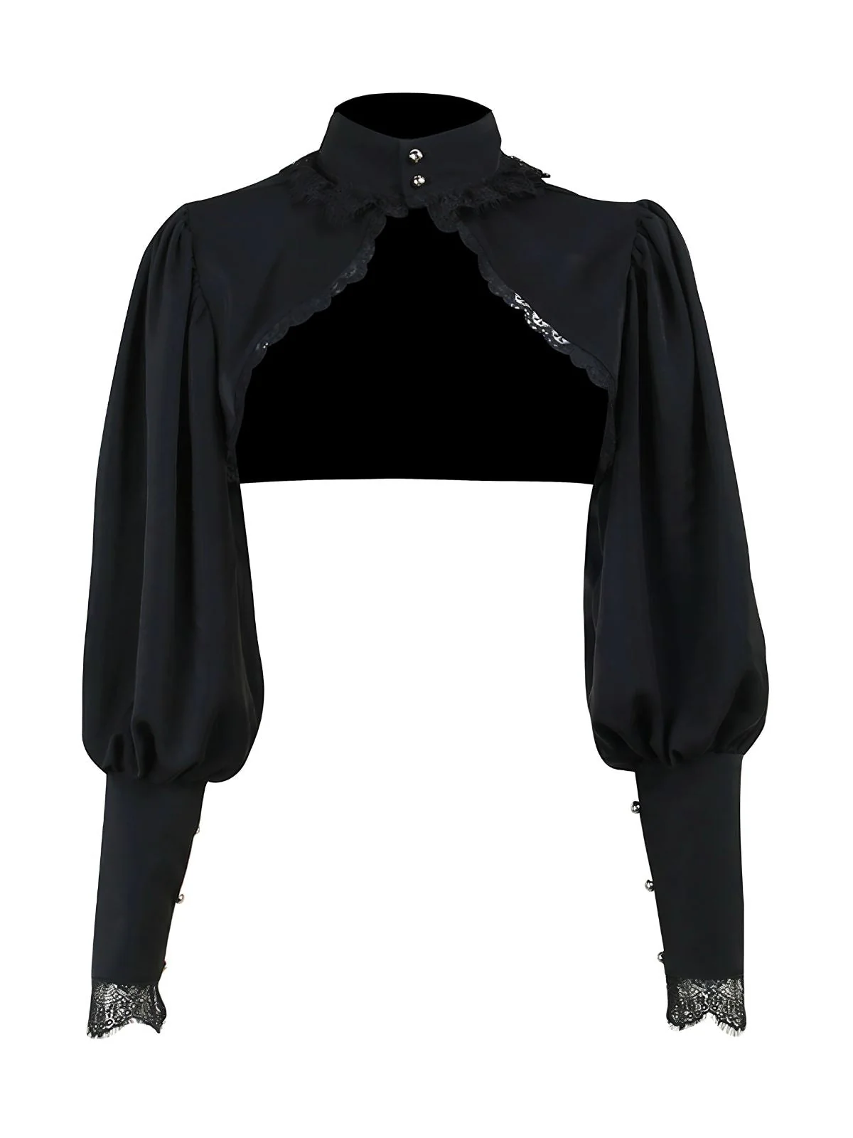 Haut courte noir col montant en dentelle gothique des années 1980