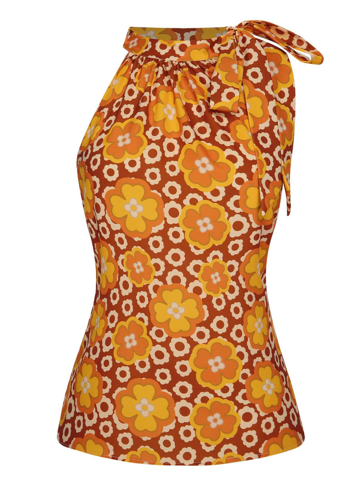 Haut sans manches à col noué et motif floral des années 1960 - Image 2