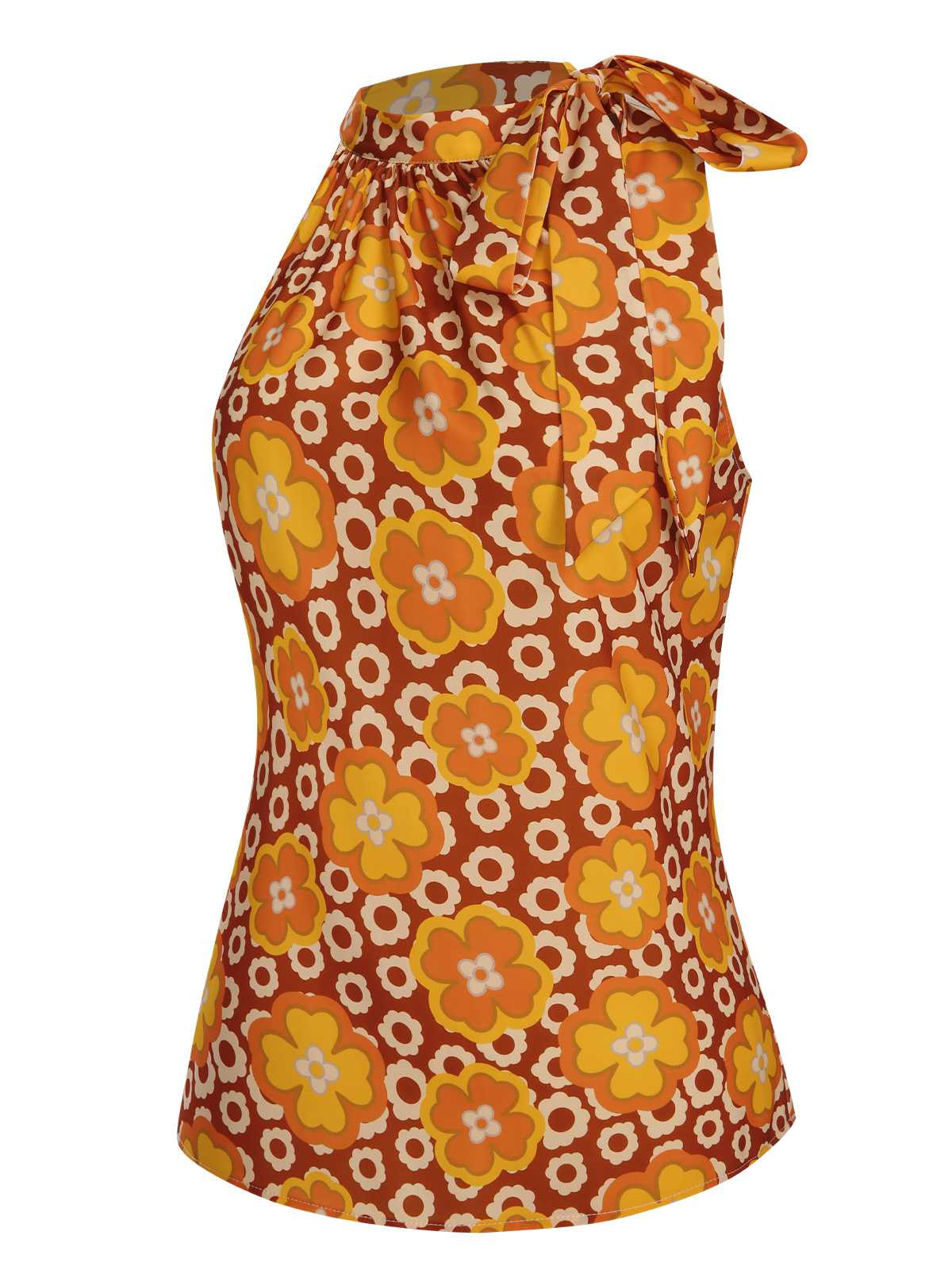 Haut sans manches à col noué et motif floral des années 1960 - Image 3
