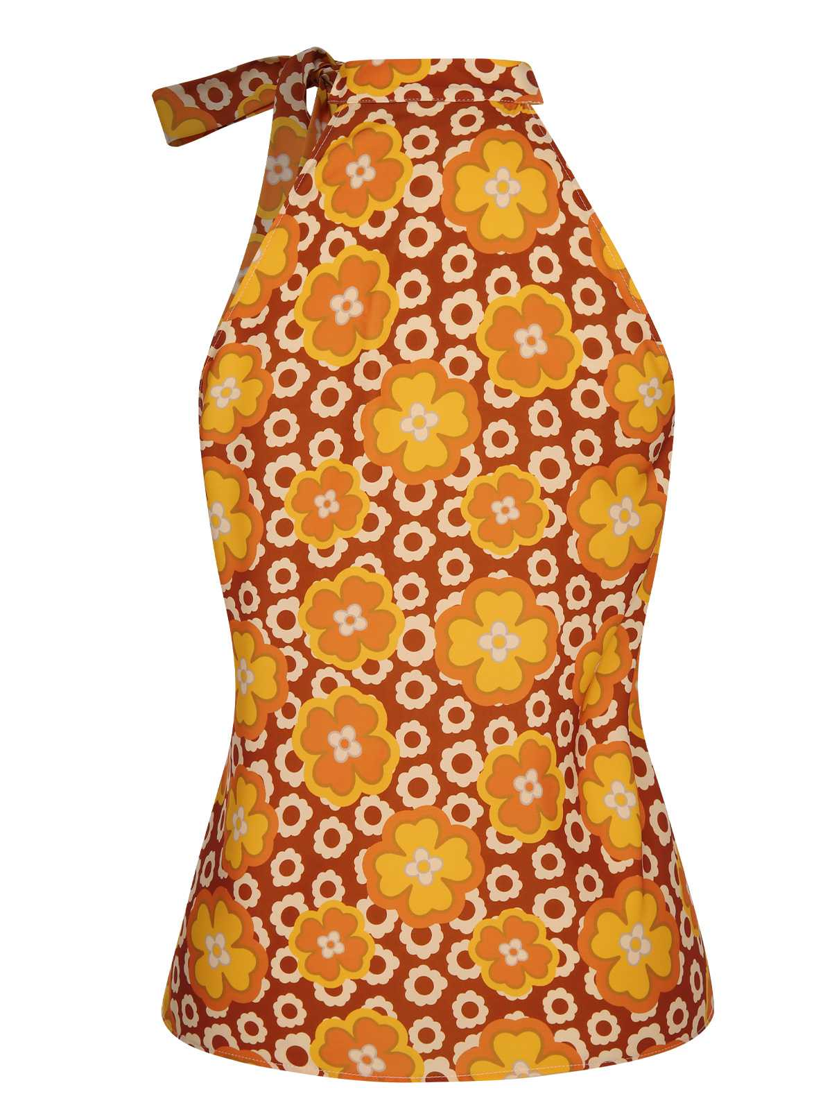 Haut sans manches à col noué et motif floral des années 1960 - Image 4
