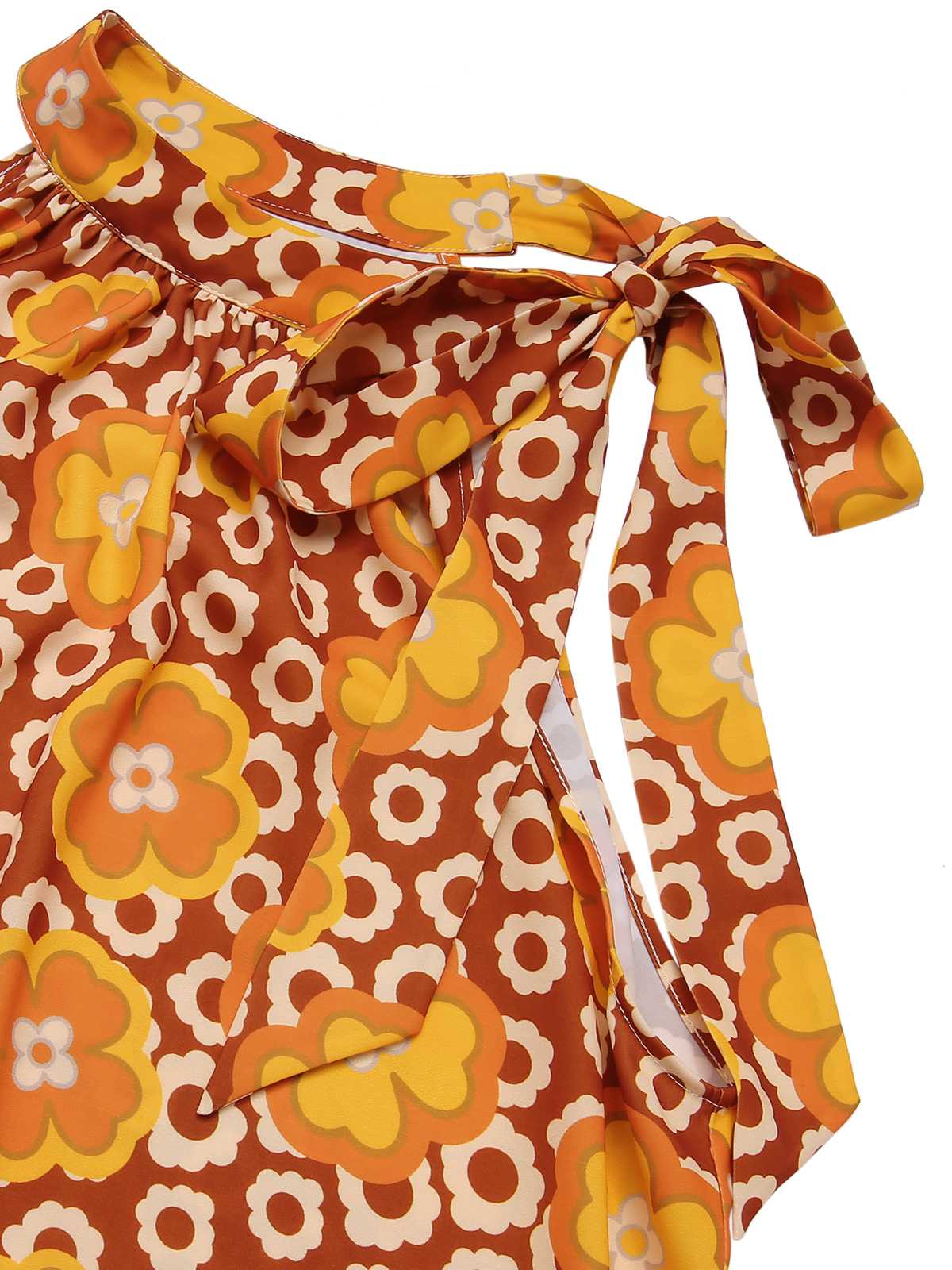 Haut sans manches à col noué et motif floral des années 1960 - Image 5