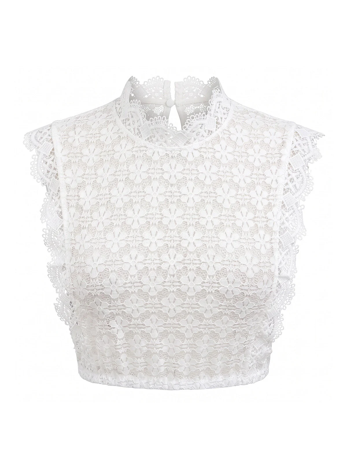 Haut Sans Manches Floral Dentelle Col Montant Blanc Années 1950