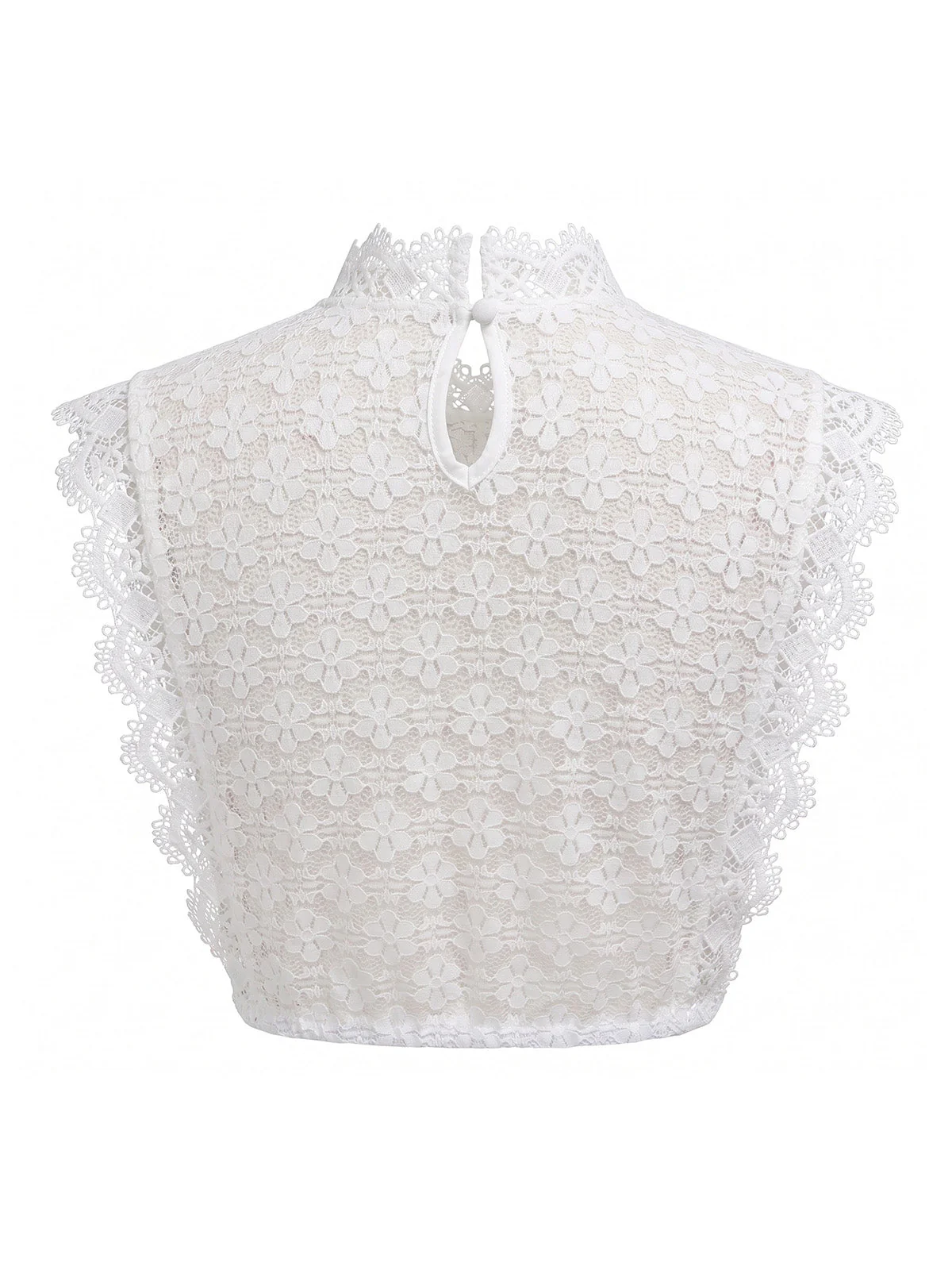 Haut Sans Manches Floral Dentelle Col Montant Blanc Années 1950 - Image 2