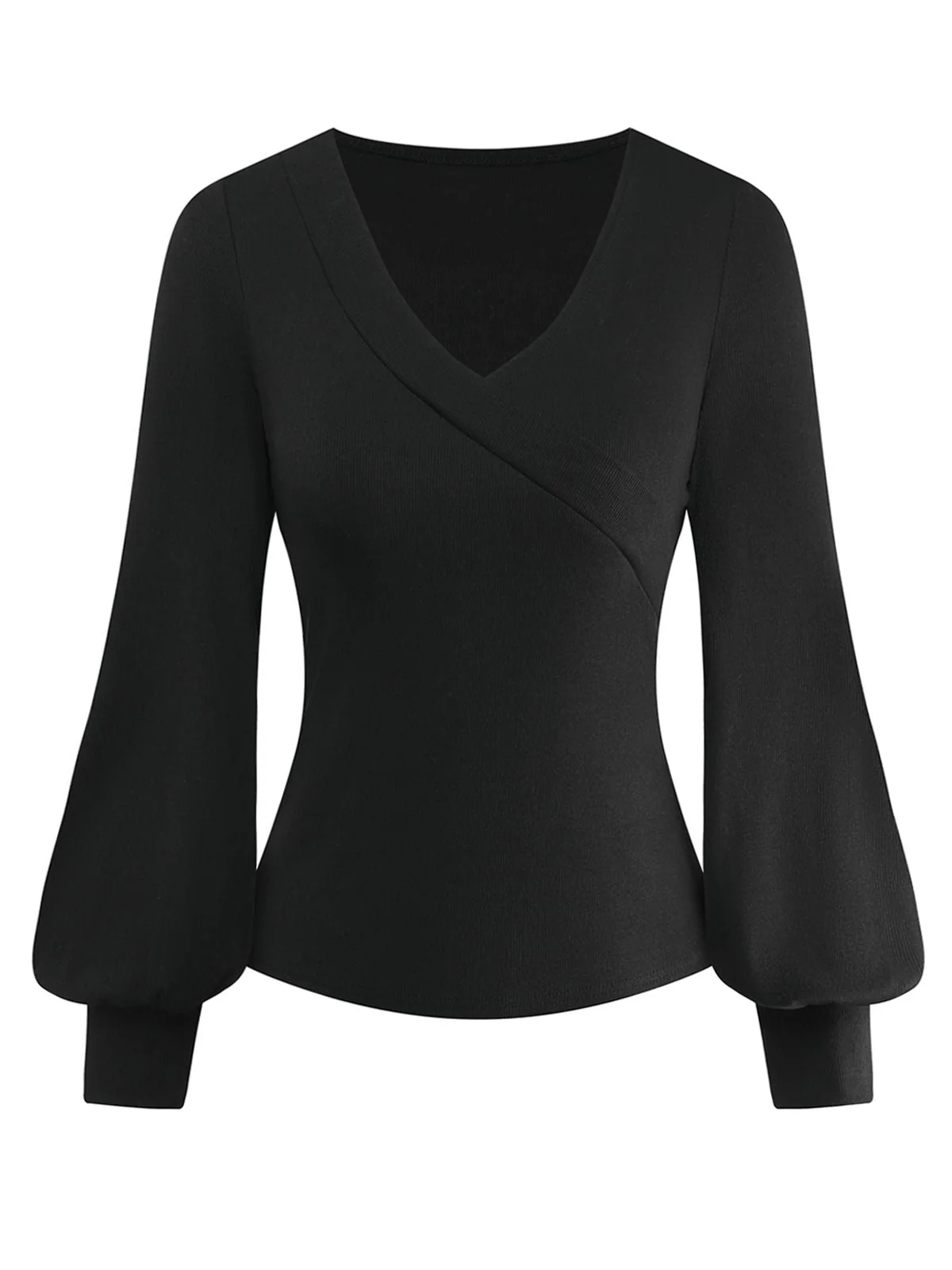 Haut tricoté noir col en V et manches lanternes style années 1950 - Image 2