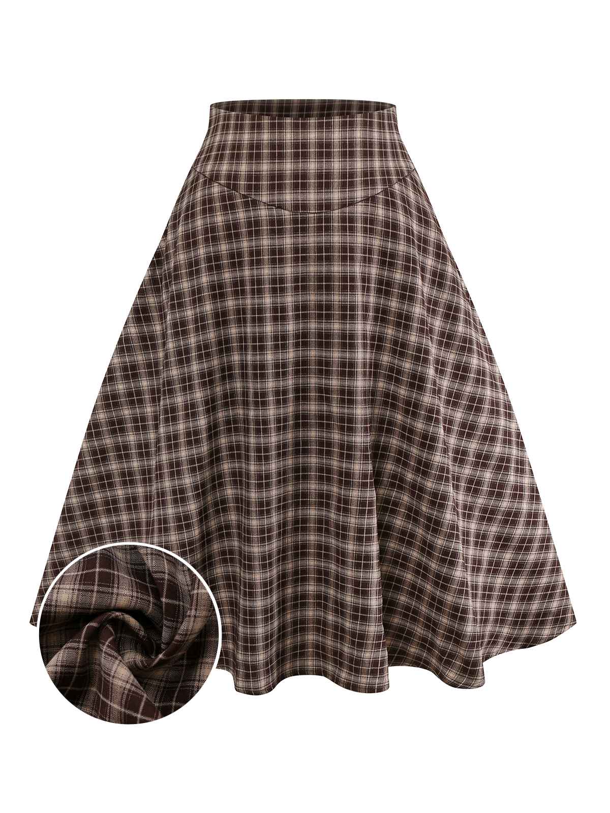Jupe à carreaux vichy marron taille large des années 1940 - Image 2