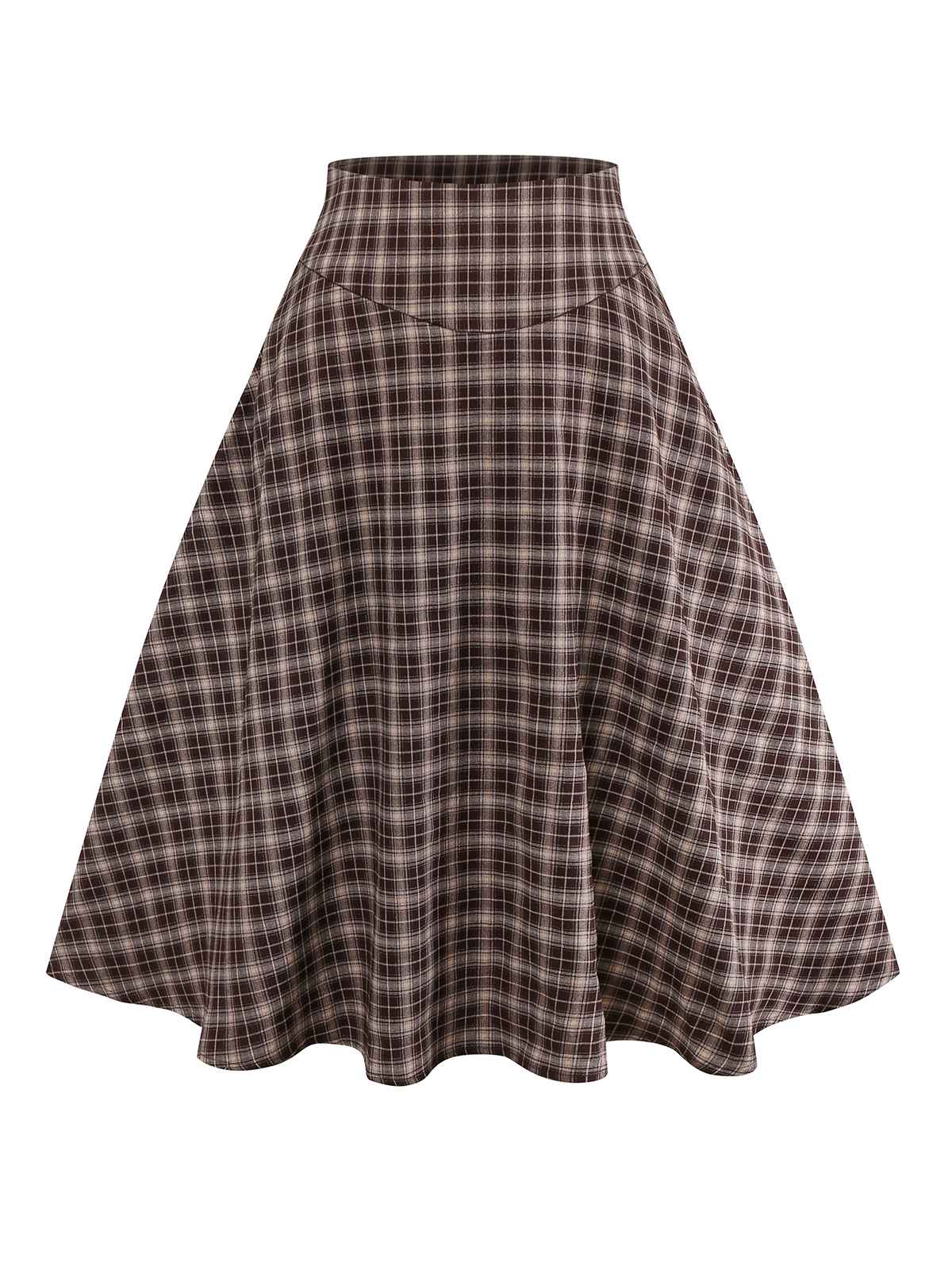 Jupe à carreaux vichy marron taille large des années 1940 - Image 3