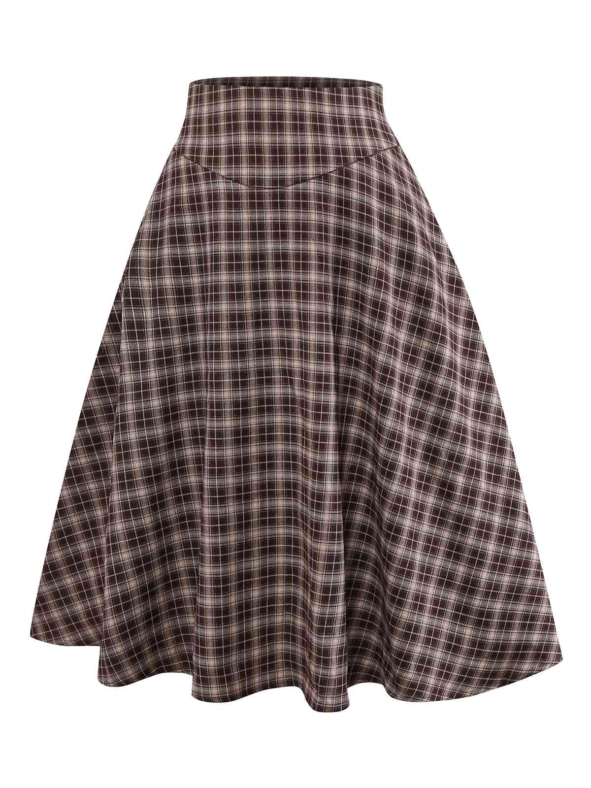Jupe à carreaux vichy marron taille large des années 1940 - Image 4
