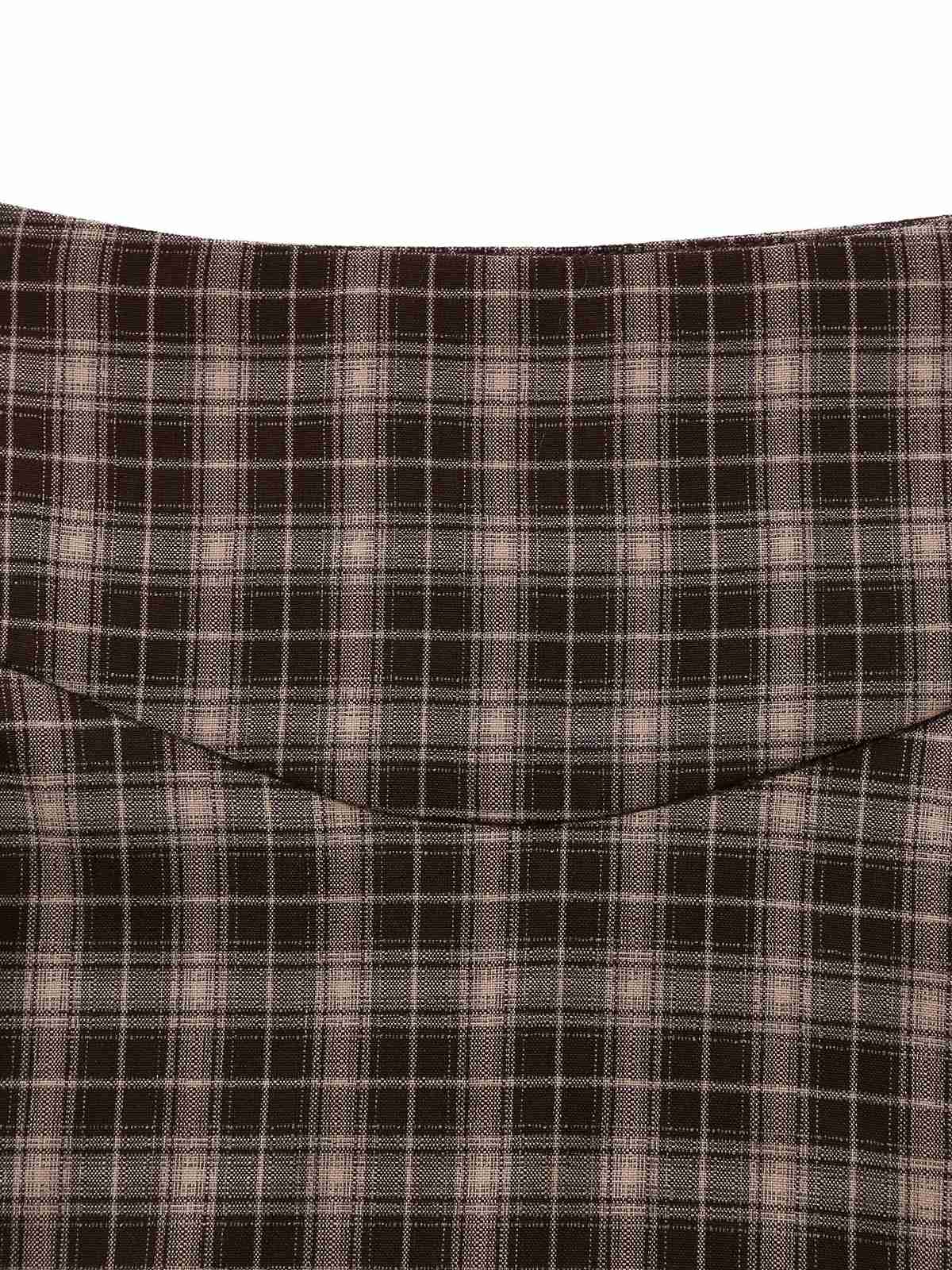 Jupe à carreaux vichy marron taille large des années 1940 - Image 6