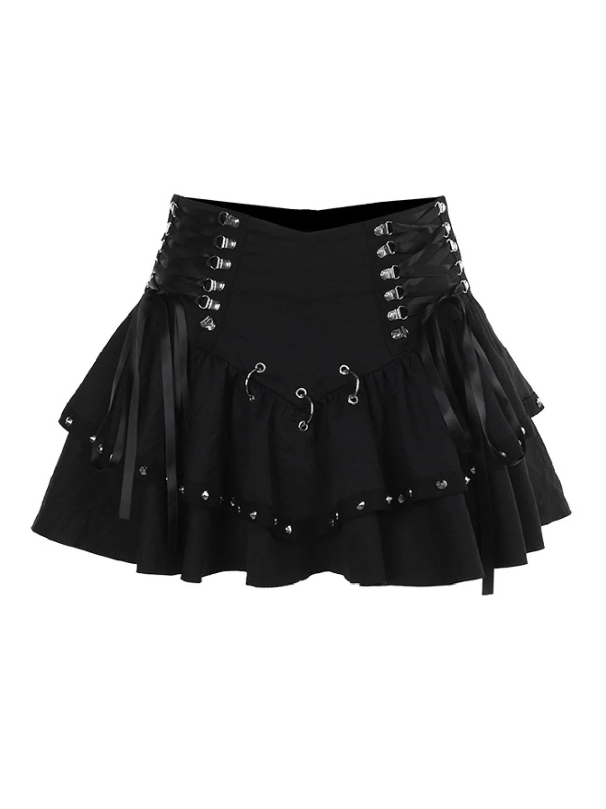 Jupe noire à lacets et boutons en métal punk des années 1980