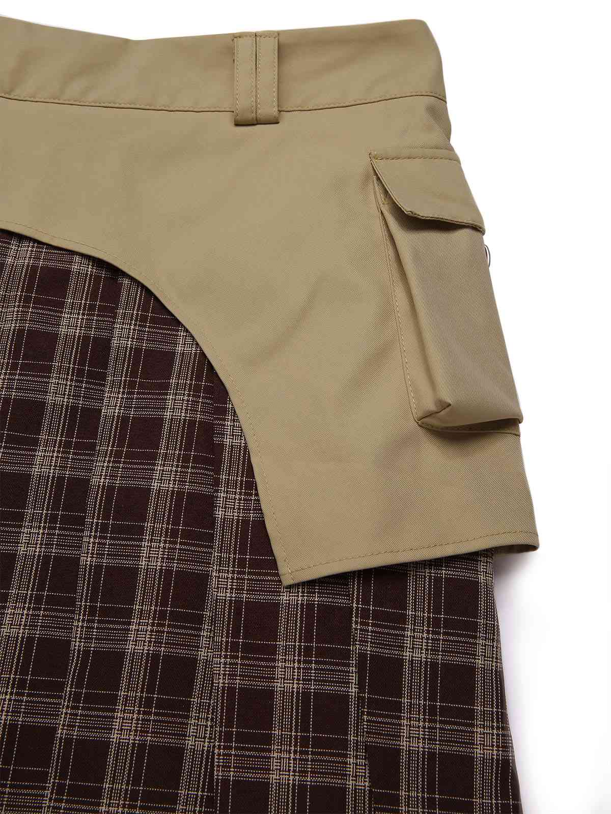 Jupe plissée à carreaux en patchwork marron avec ceinture des années 1960 - Image 6