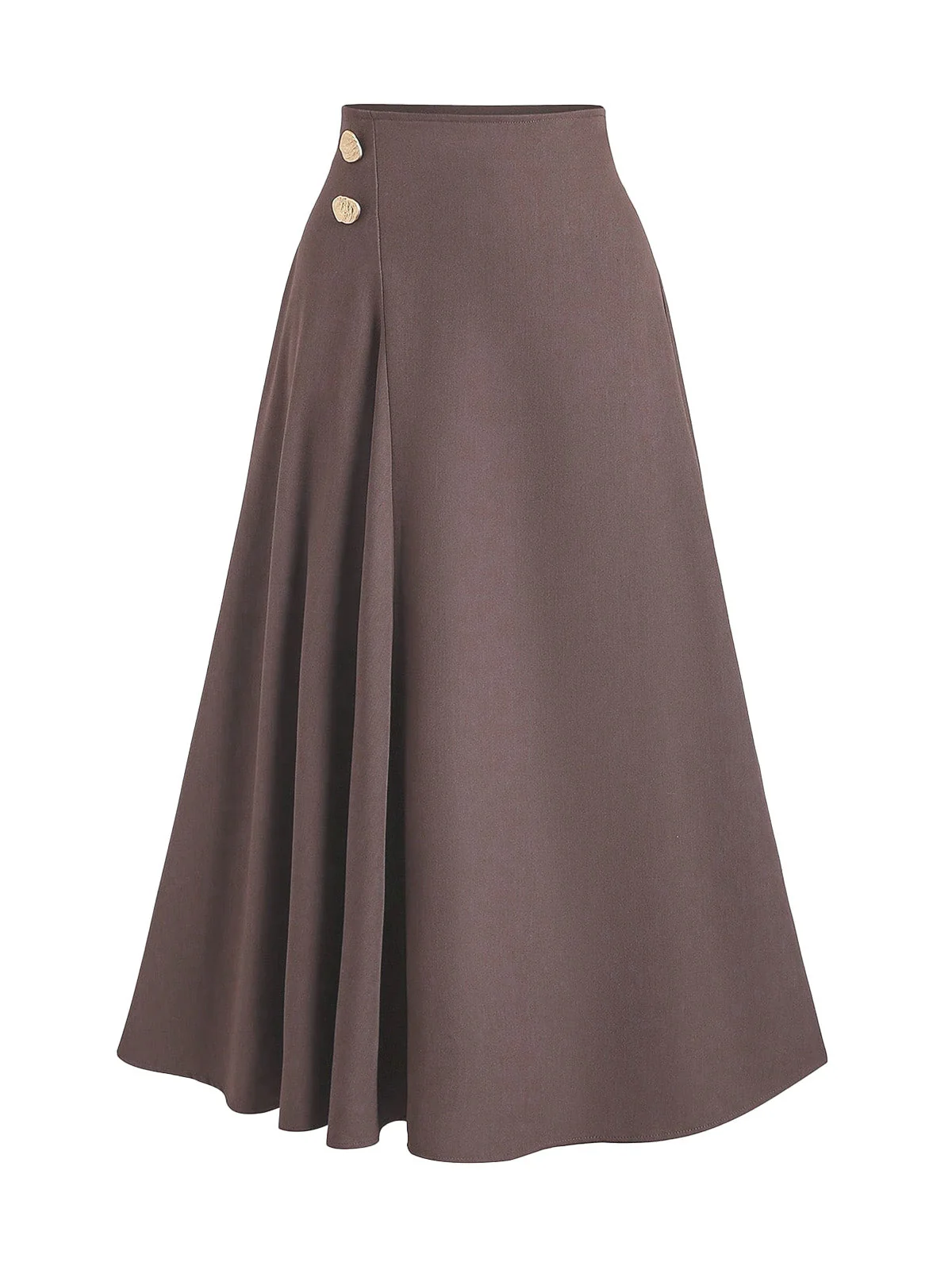 Jupe plissée boutonnée taille haute marron années 1980