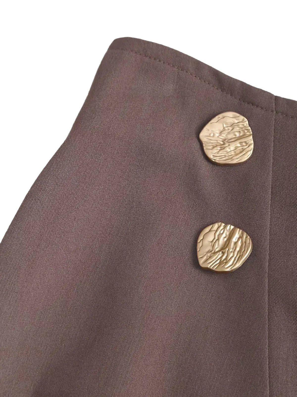 Jupe plissée boutonnée taille haute marron années 1980 - Image 3