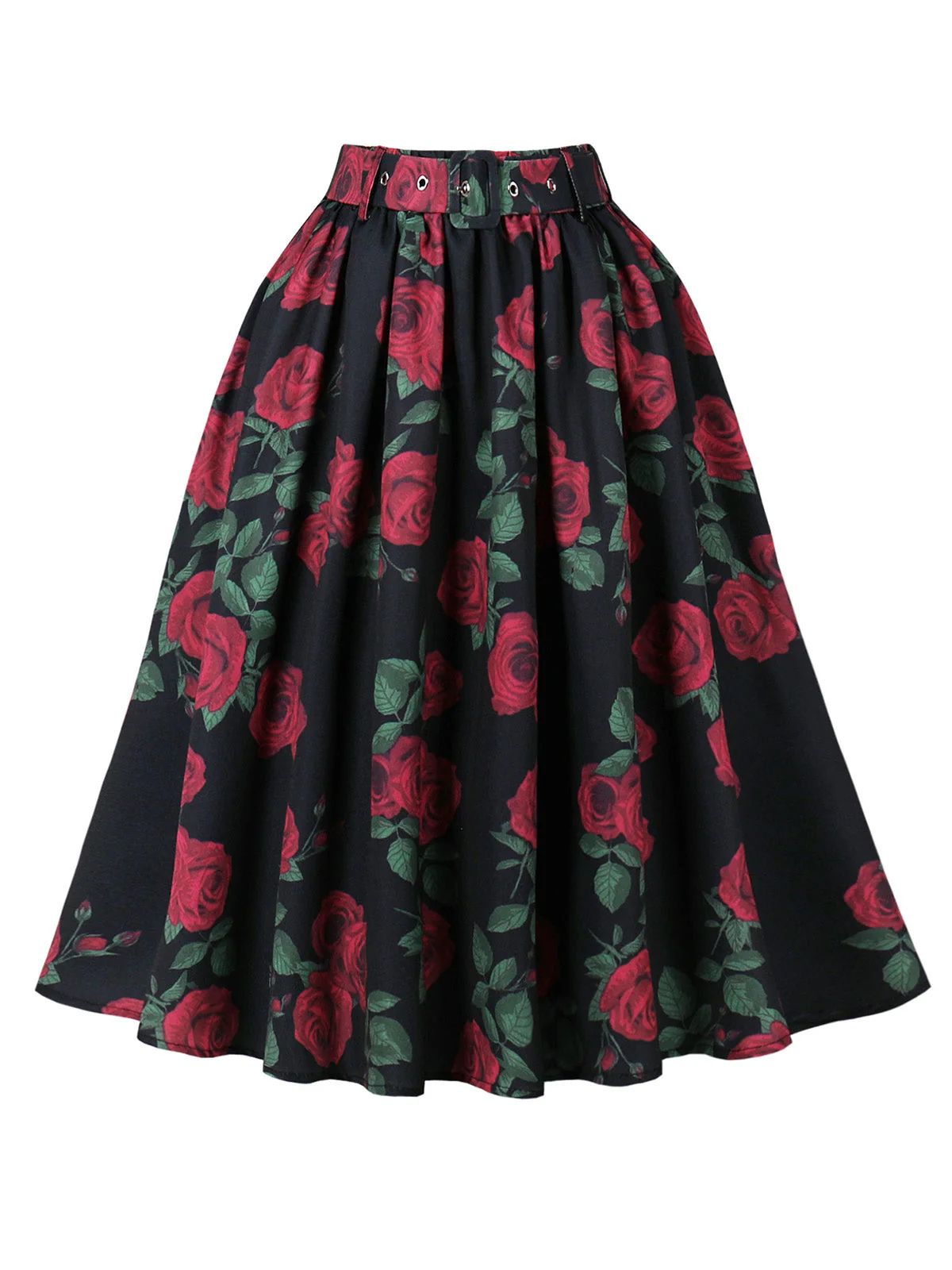 Jupe Plissée Imprimé Rose Rouge Années 50 - Image 2