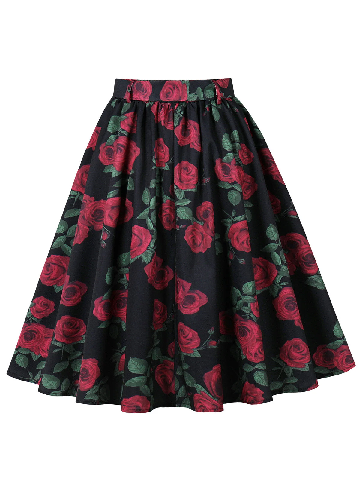Jupe Plissée Imprimé Rose Rouge Années 50 - Image 3
