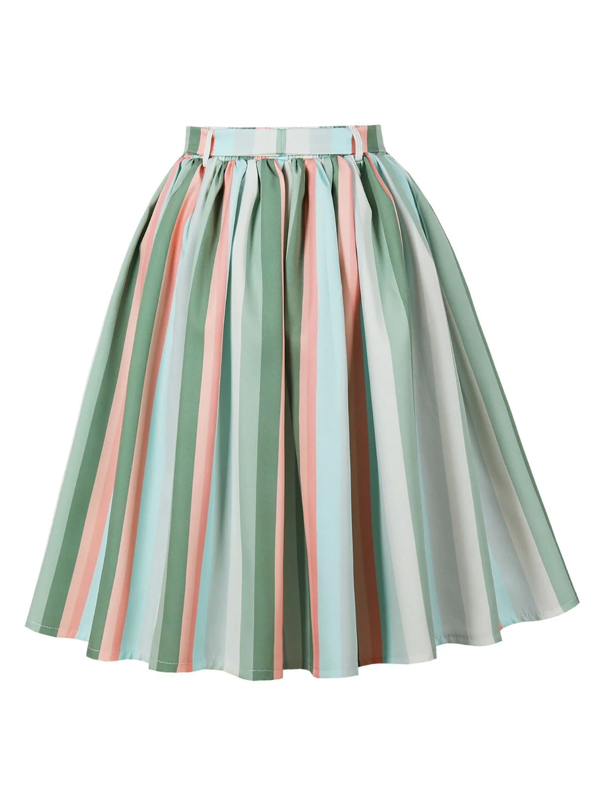 Jupe rayée colorée à nœud gris-vert des années 1950 - Image 2