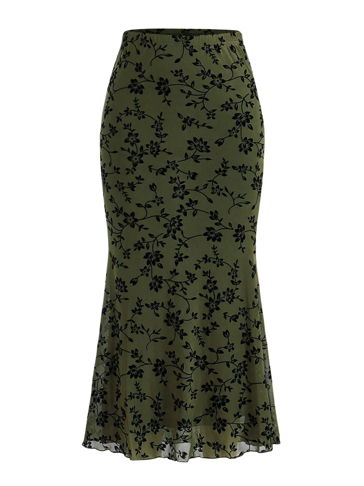 Jupe sirène maxi imprimé floral floqué années 1930