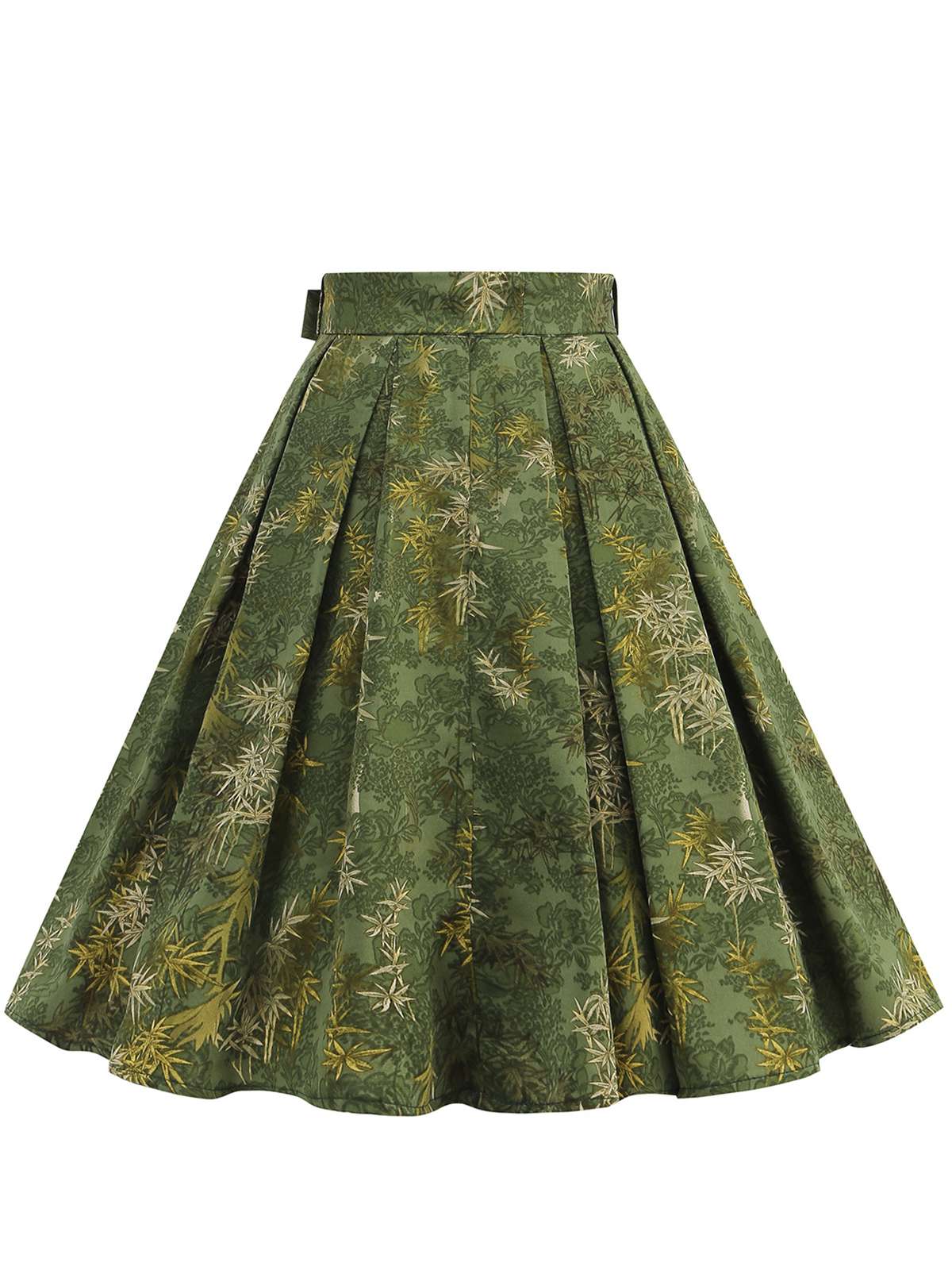 Jupe trapèze fleurie verte avec ceinture des années 1950 - Image 3