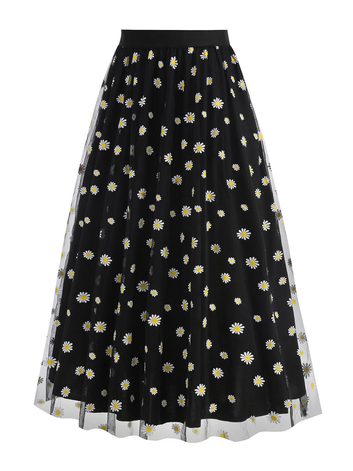 Jupe trapèze taille haute en maille marguerite des années 1940 - Image 4