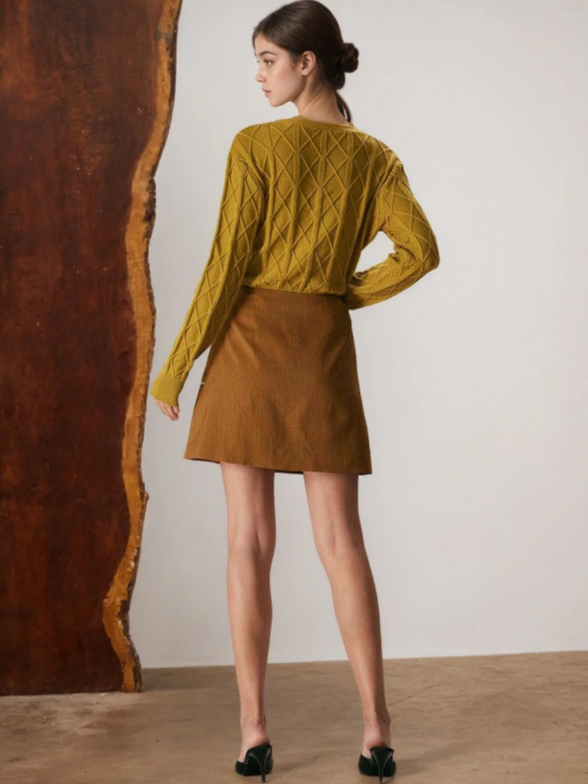 Jupe trapèze taille haute marron avec poches années 1980 - Image 6