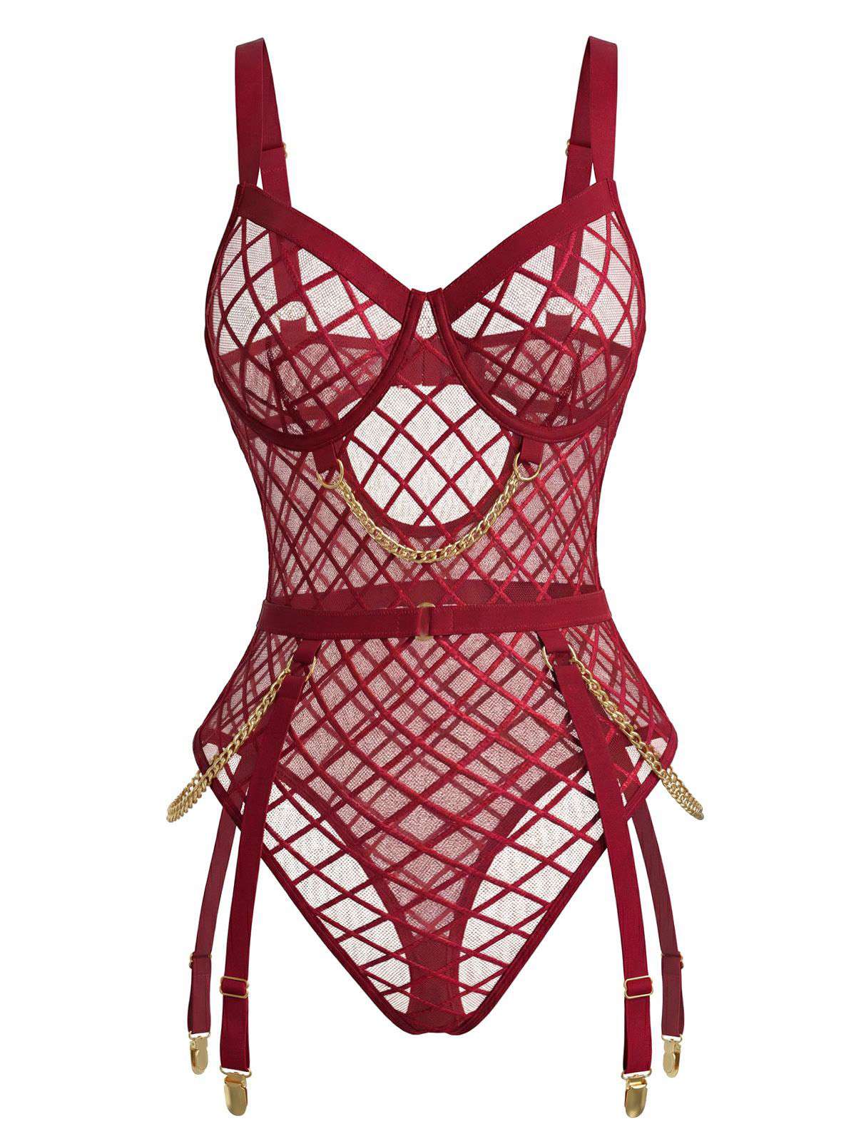 Lingerie en résille transparente à bretelles et chaînes années 1970 - Image 2