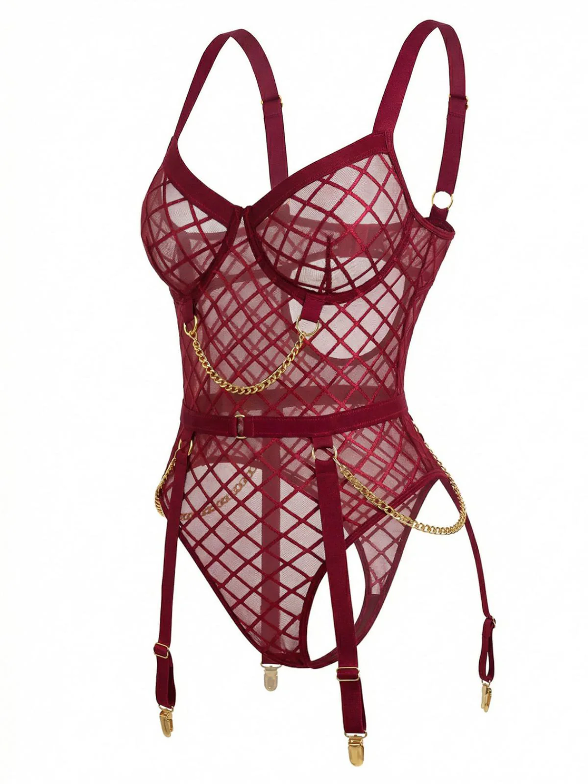 Lingerie en résille transparente à bretelles et chaînes années 1970 - Image 3