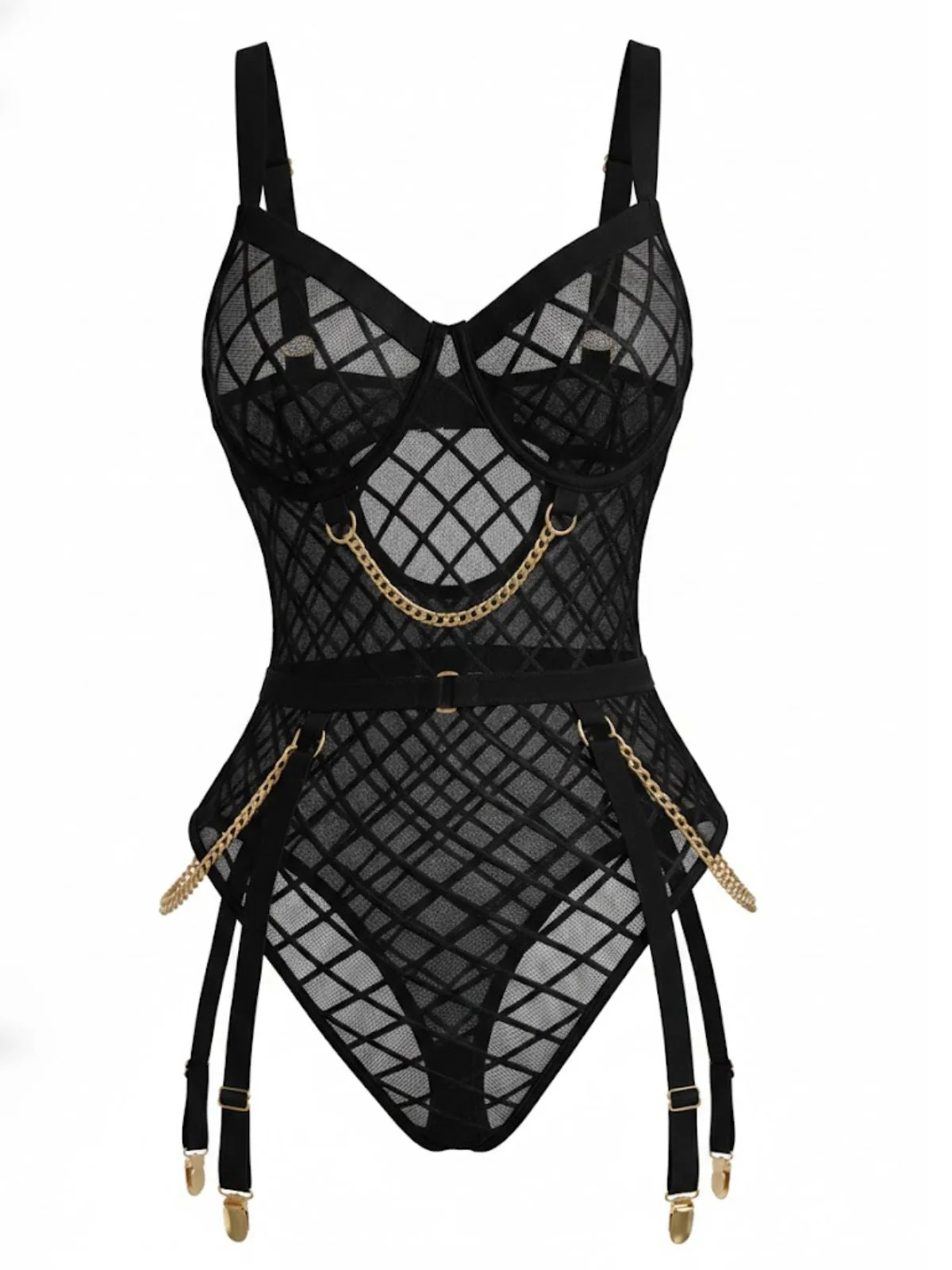 Lingerie en résille transparente à bretelles et chaînes années 1970 - Image 5