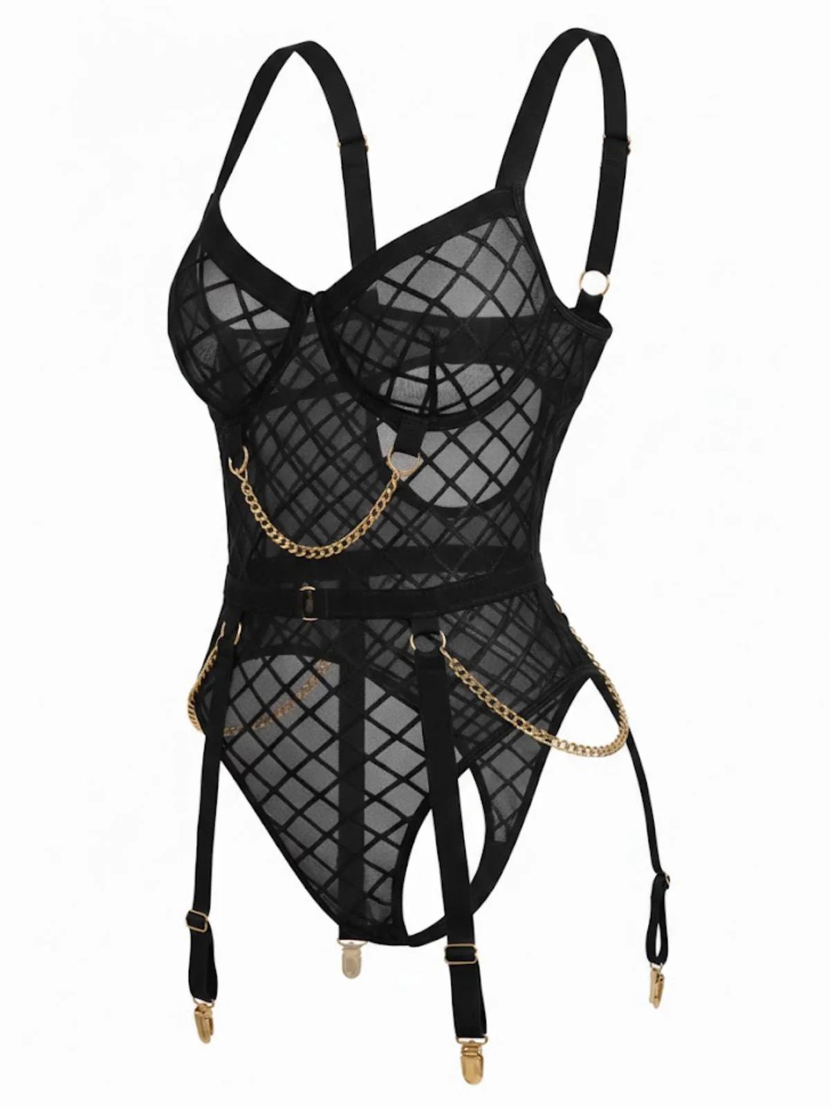 Lingerie en résille transparente à bretelles et chaînes années 1970 - Image 7
