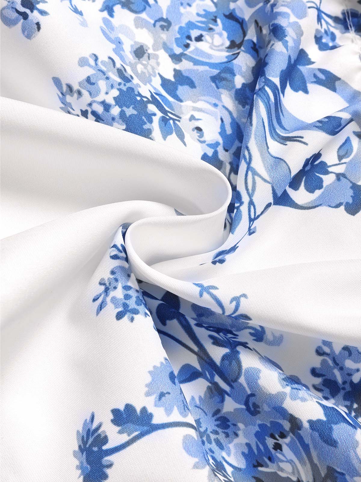 Longue robe bleue bustier à baleines et volants étagés motif floral années 1930 - Image 7