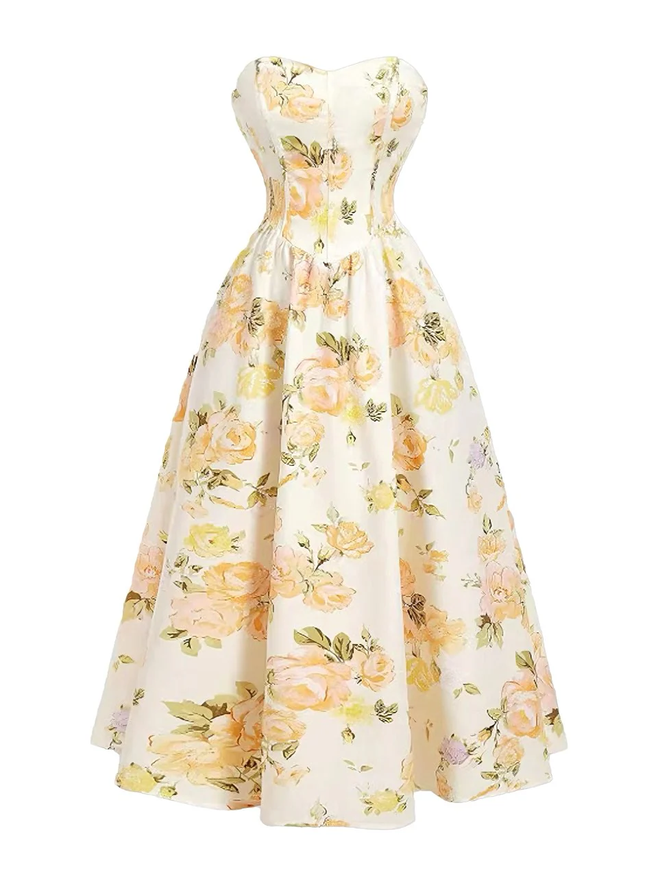 Longue robe bustier jaune motif floral années 1930 - Image 2