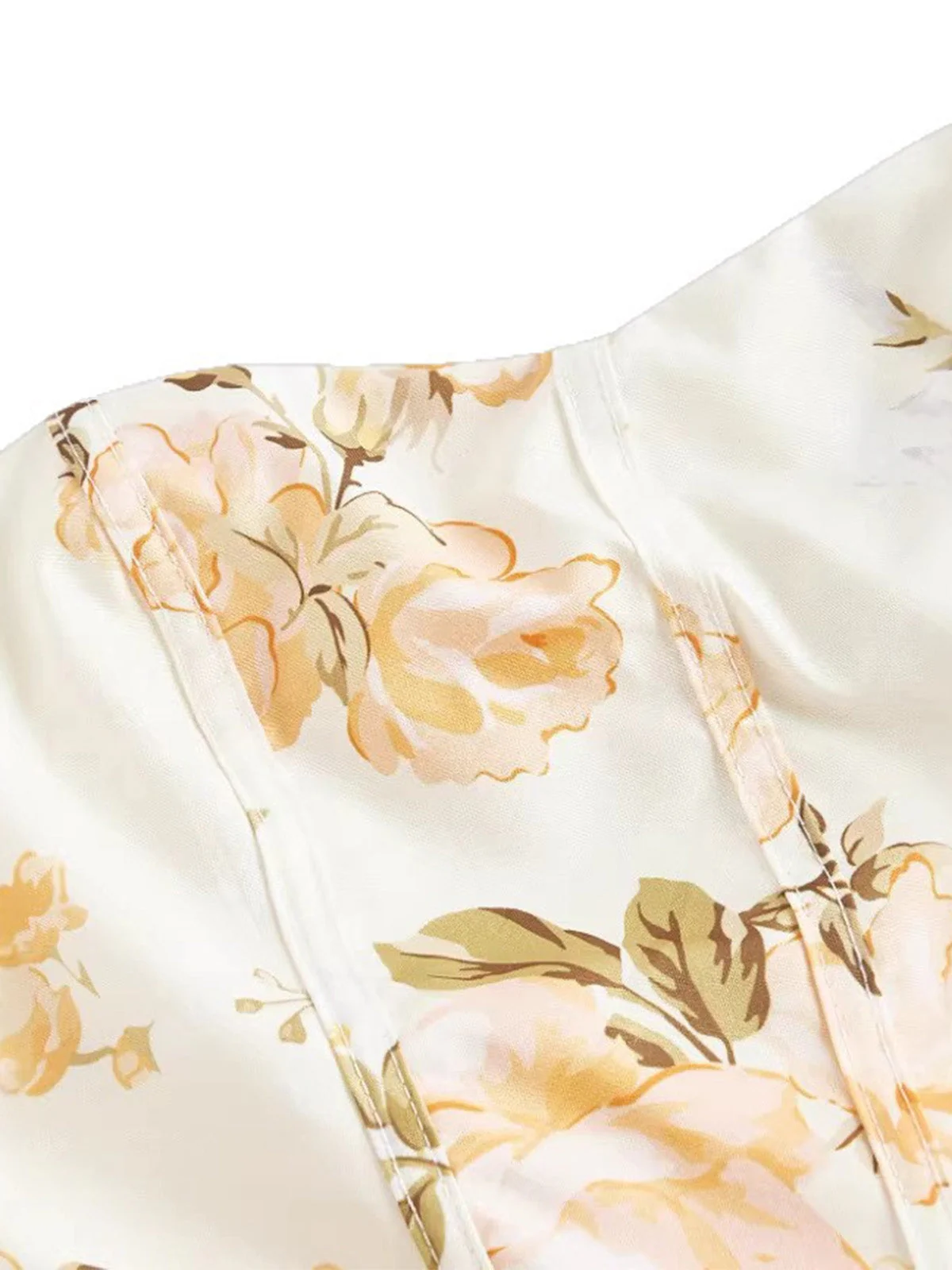 Longue robe bustier jaune motif floral années 1930 - Image 4