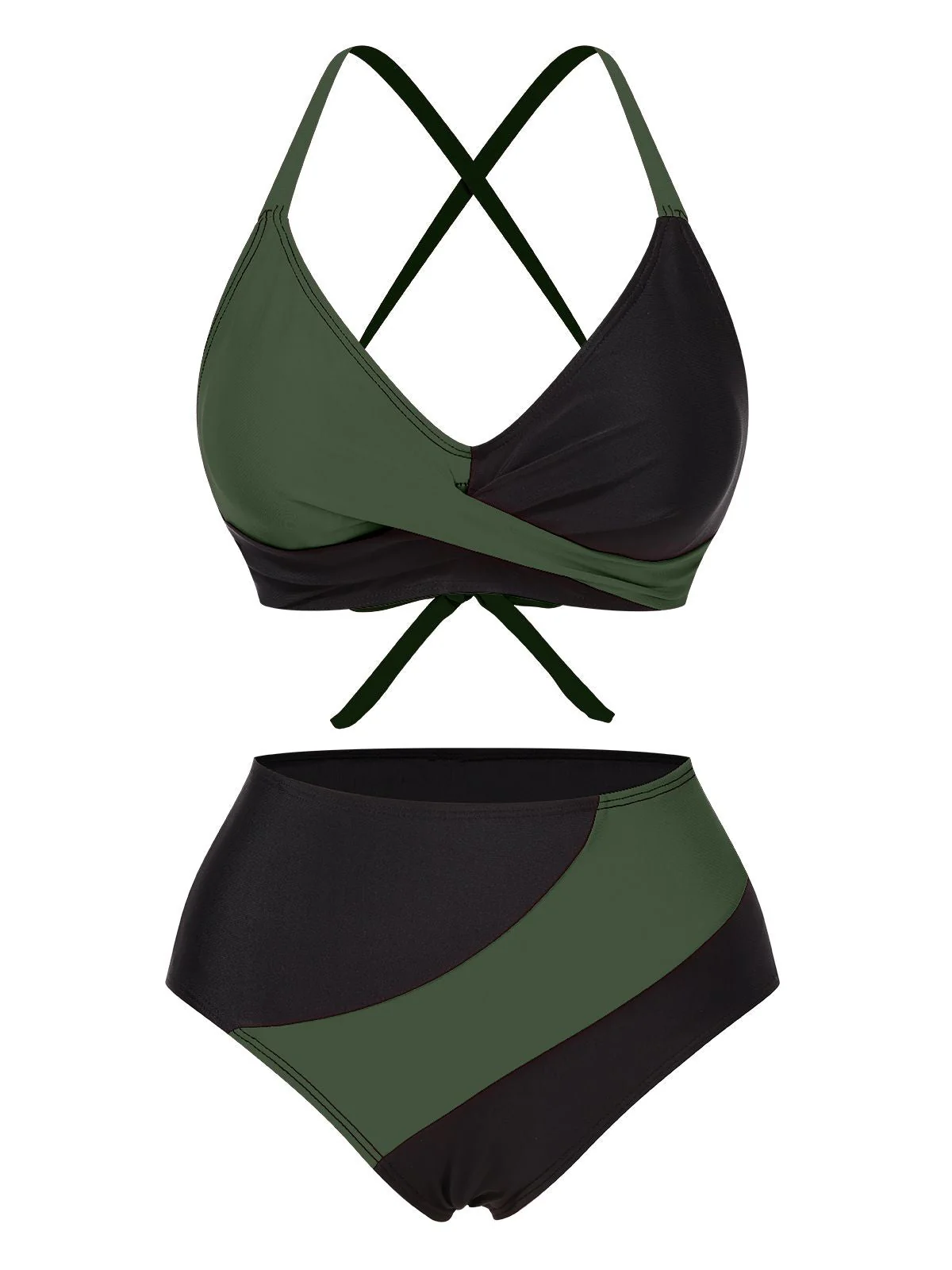 Maillot de bain à bretelles croisées dans le dos contraste de couleurs des années 1950 - Image 4