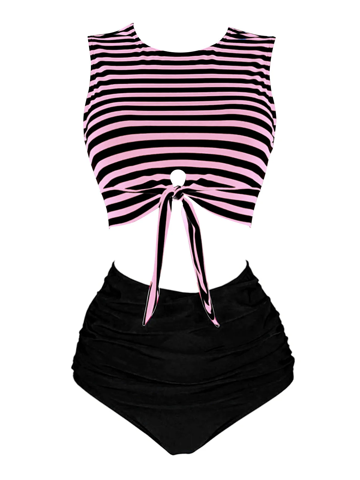 Maillot de bain à rayures à lacets violette des années 1970