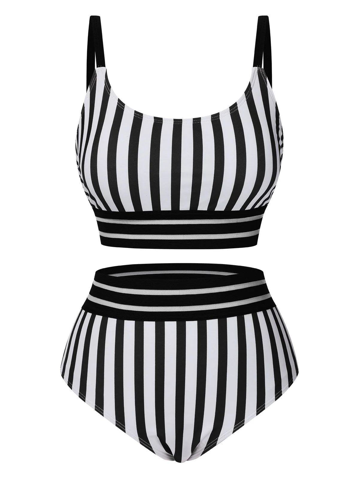 Maillot de bain à rayures verticales et col en U des années 1950 - Image 4