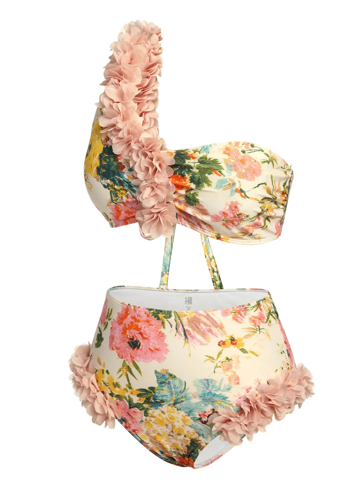 Maillot de bain asymétrique à imprimé floral en dentelle 3D rose années 50 - Image 2