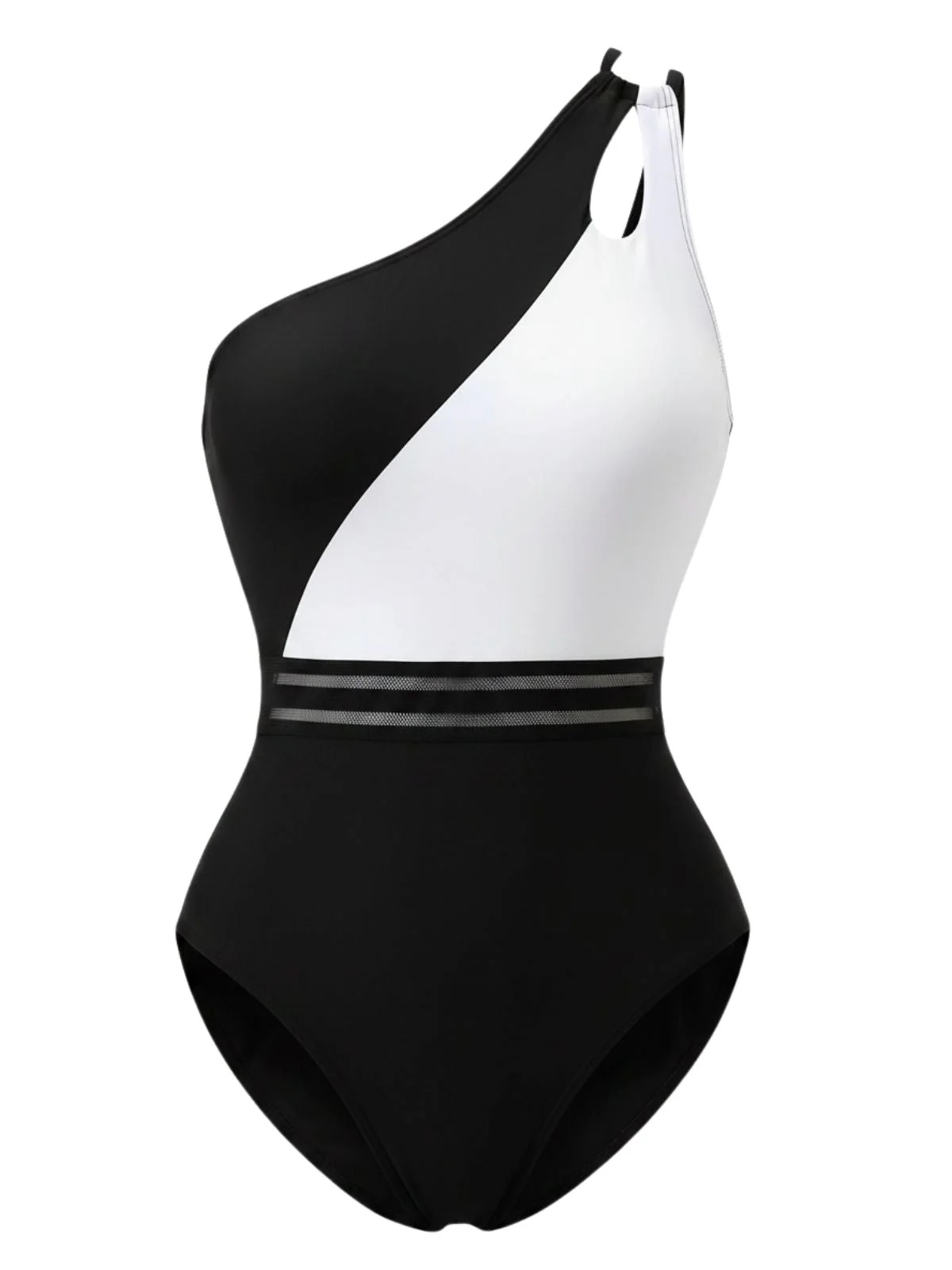 Maillot de bain asymétrique uni colorblock années 60 - Image 3