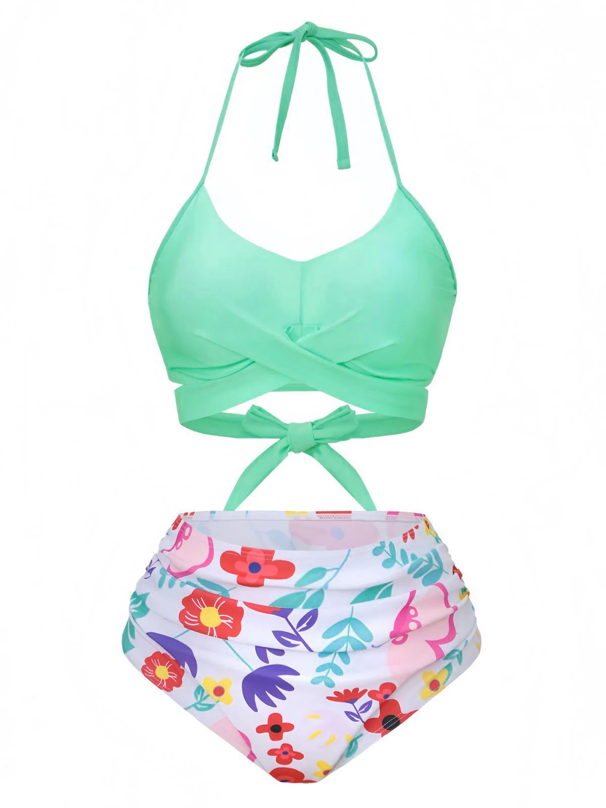 Maillot de bain bikini taille haute à fleurs vert menthe années 1940 - Image 2