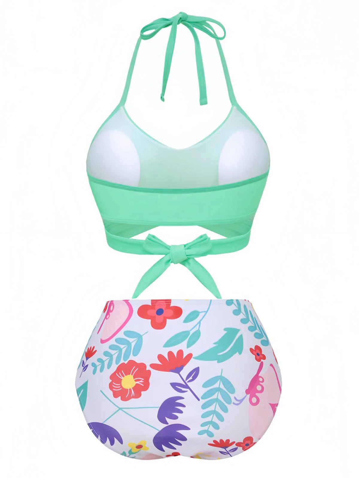 Maillot de bain bikini taille haute à fleurs vert menthe années 1940 - Image 3