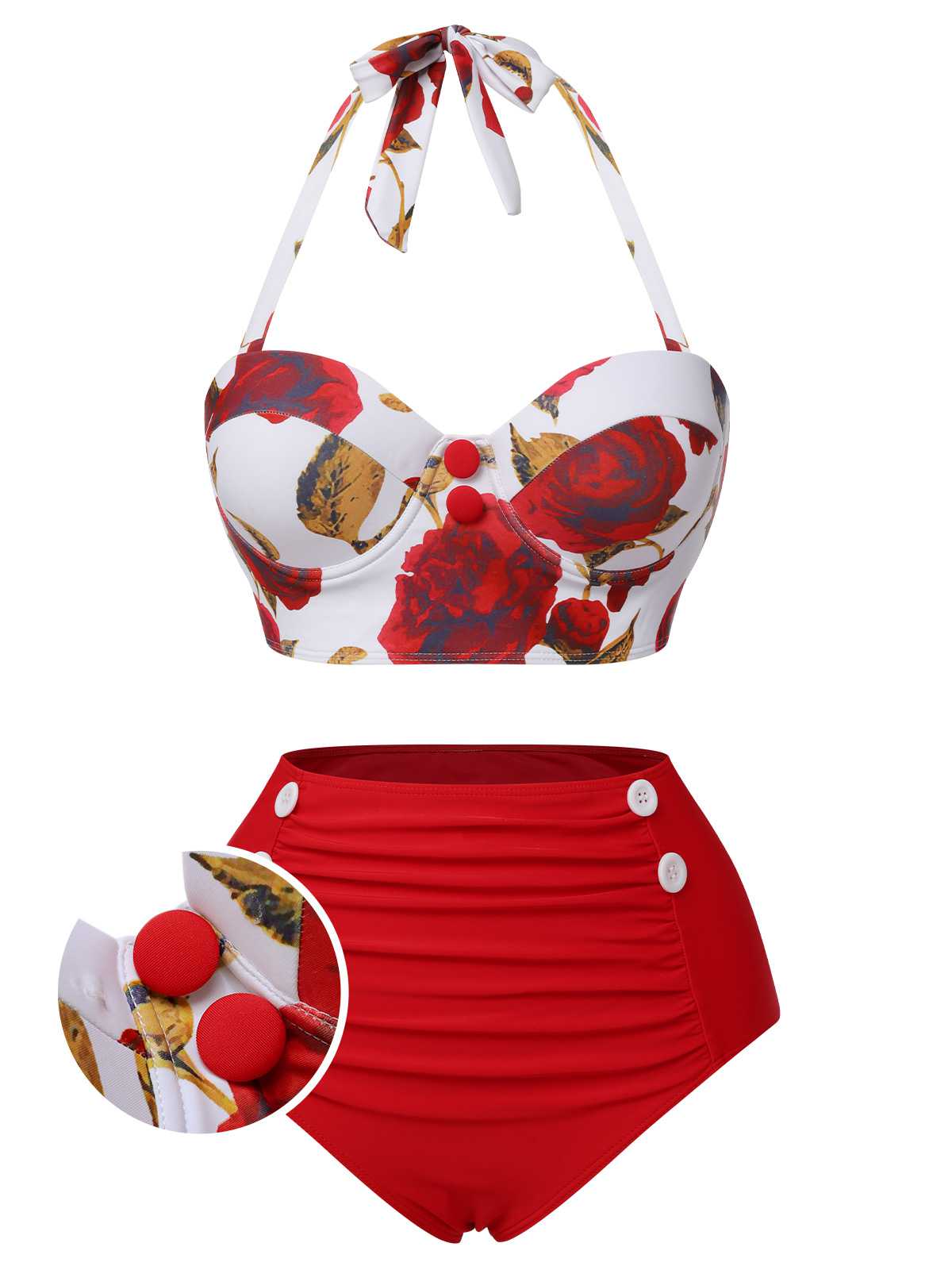 Maillot de bain bleu dos nu Roses des années 1940 - Image 3