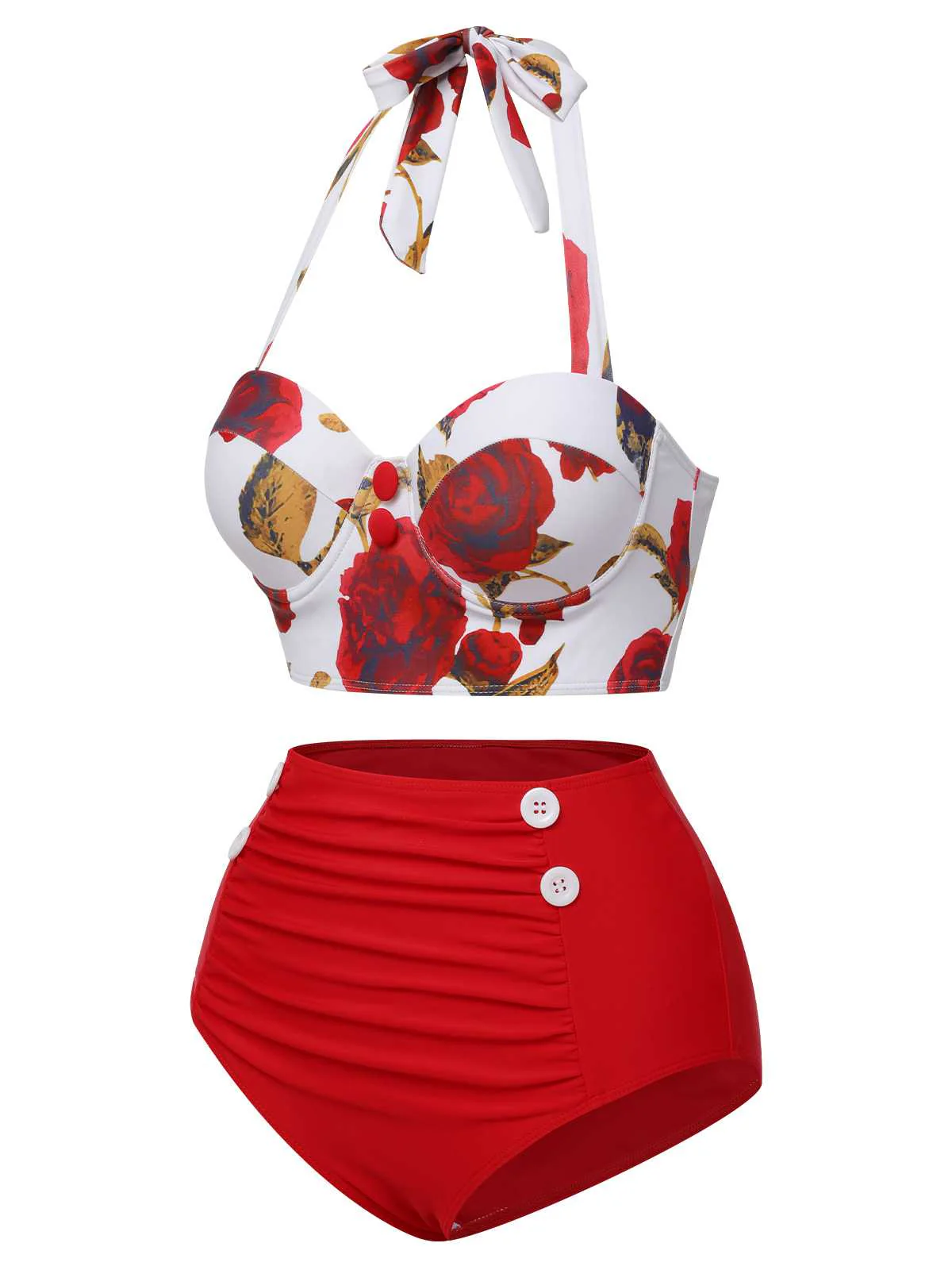 Maillot de bain bleu dos nu Roses des années 1940 - Image 5