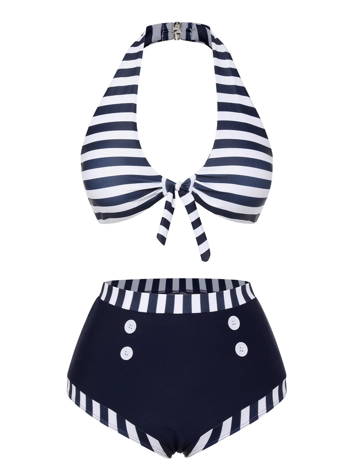 Maillot de bain bleu foncé à rayures dos nu des années 1930 - Image 2