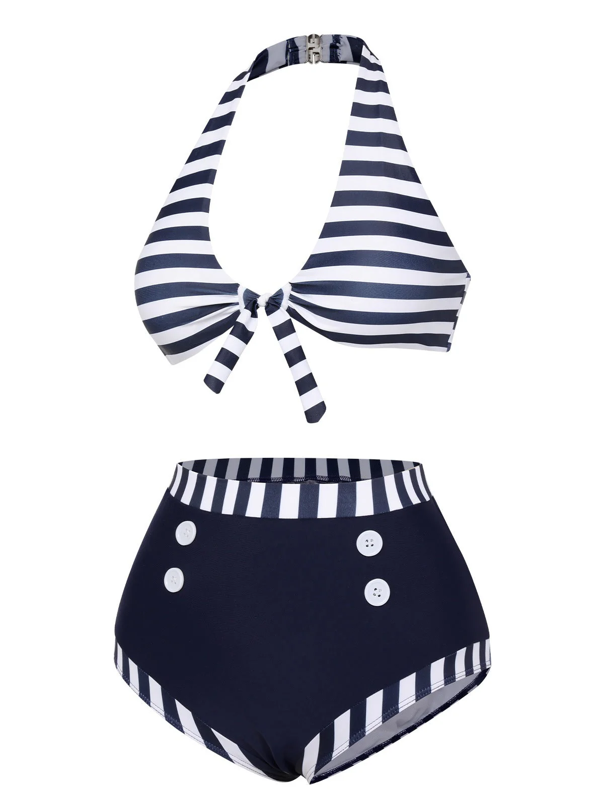 Maillot de bain bleu foncé à rayures dos nu des années 1930 - Image 3