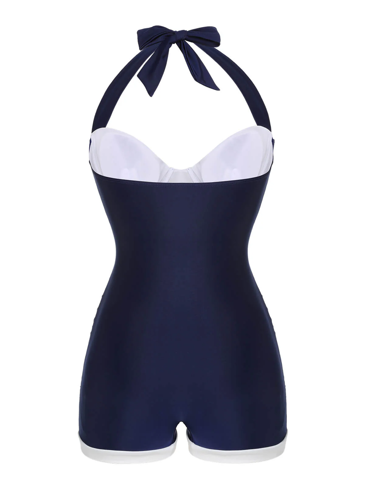 Maillot de bain bleu marine à licou plissé années 1950 - Image 6