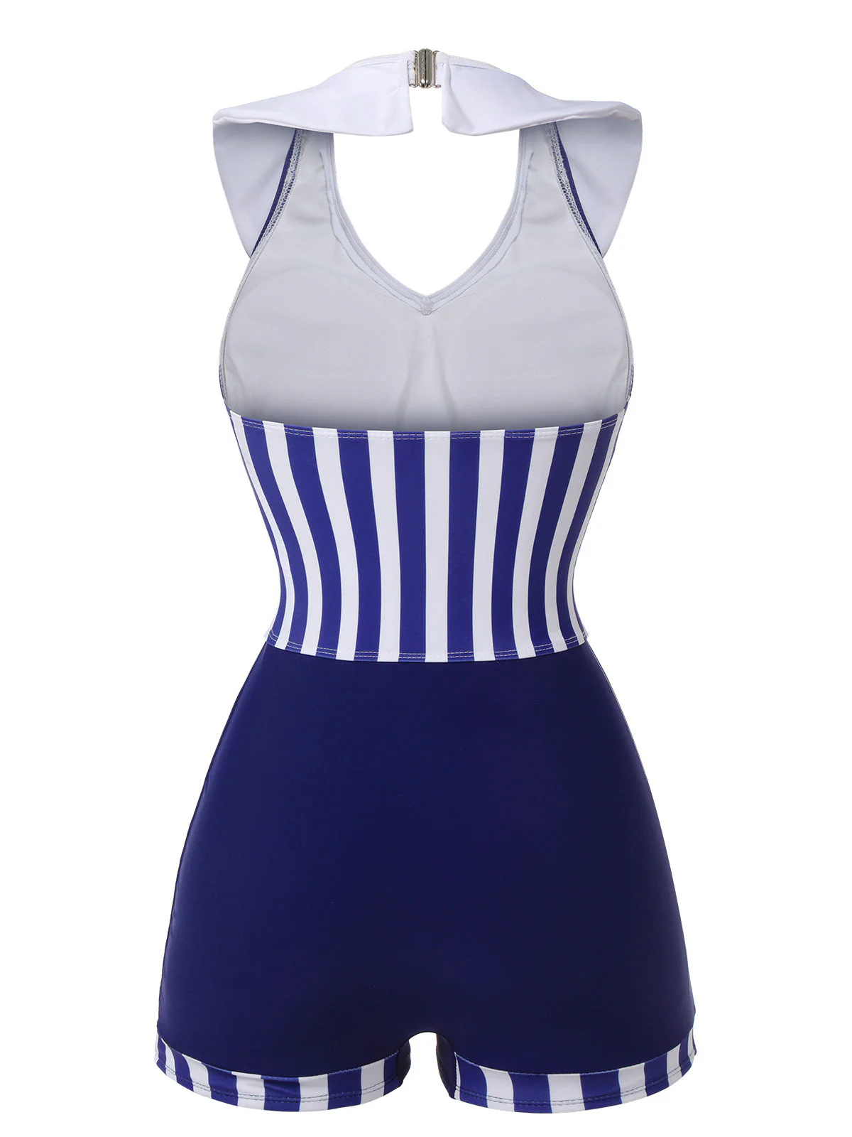 Maillot de bain bleu marine rayé à col bleu marine des années 1950 - Image 4